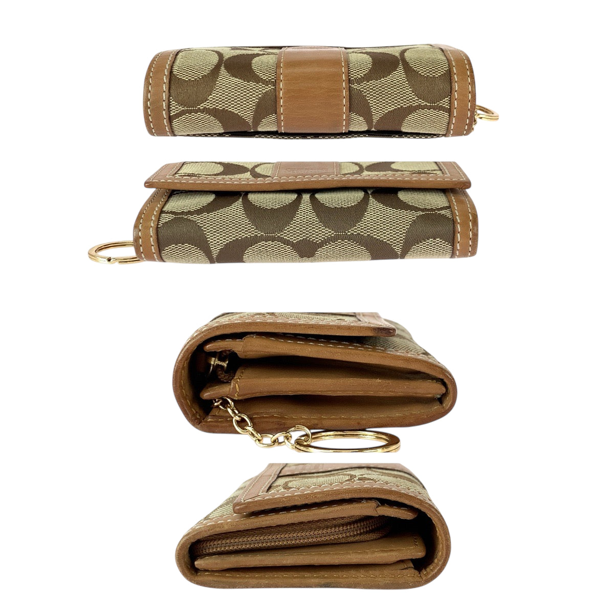 22391
COACH コーチ シグネチャー ブラウン ベージュ ゴールド金具 キャンバス / レザー コインケース 小銭入れ コンパクトウォレット レディース AB3