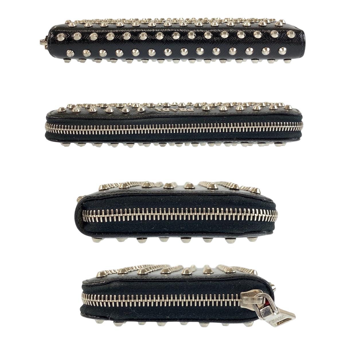 22417
PRADA プラダ スタッズ ブラック 黒 レッド シルバー金具 パテントレザー 長財布 ロングウォレット メンズ ABP24