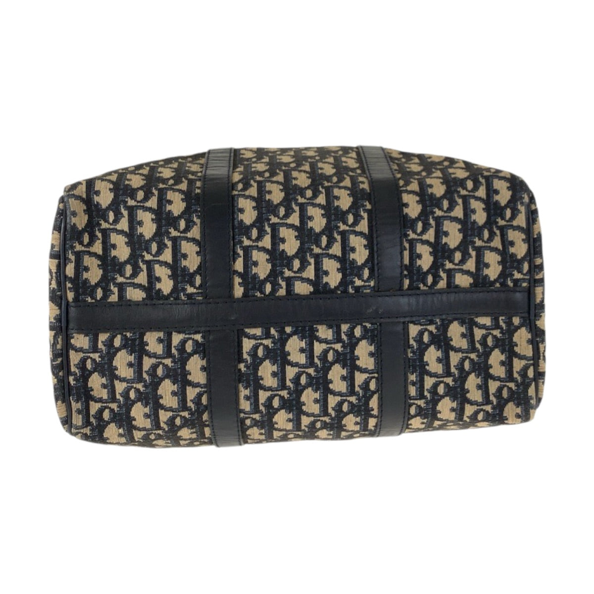 22426
Christian Dior Vintage Trotter Beige Navy Silver Hardware Canvas / Leather Handbag Mini Boston Bag Ladies ABP45