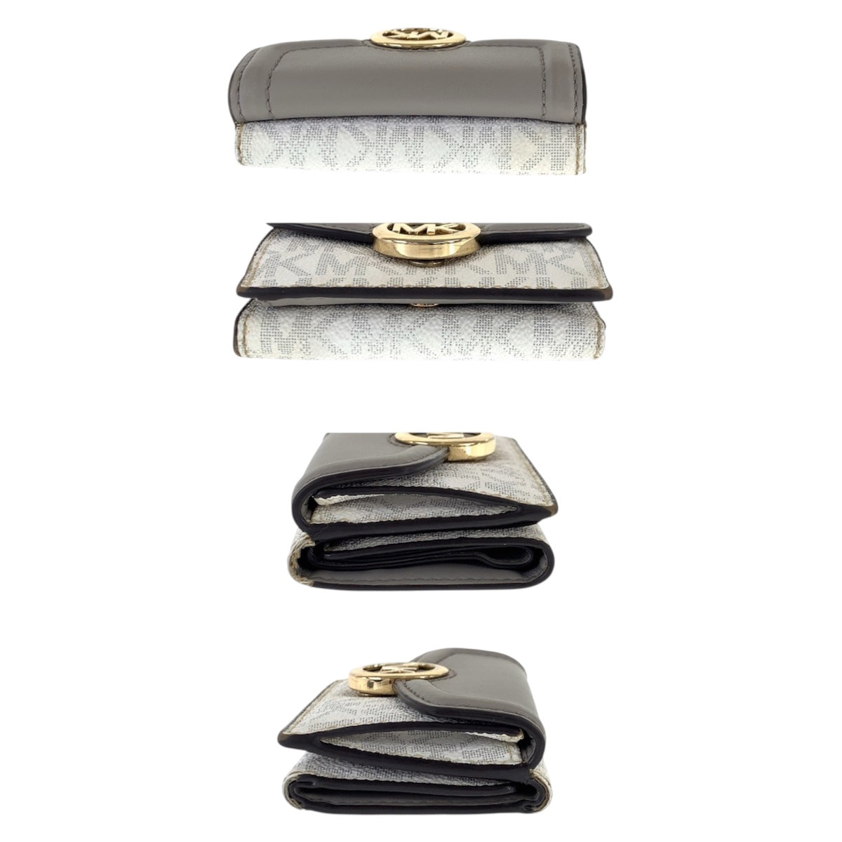 22479
Michael Kors マイケルコース グレー ホワイト ゴールド金具 レザー / PVC 折財布 コンパクトウォレット レディース AB3