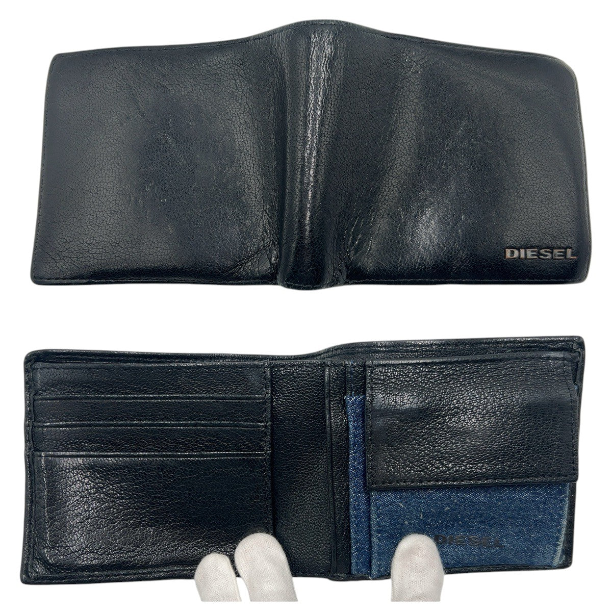 22497
DIESEL ディーゼル ブラック 黒 レザー 二つ折り財布 折財布 コンパクトウォレット メンズ AB1