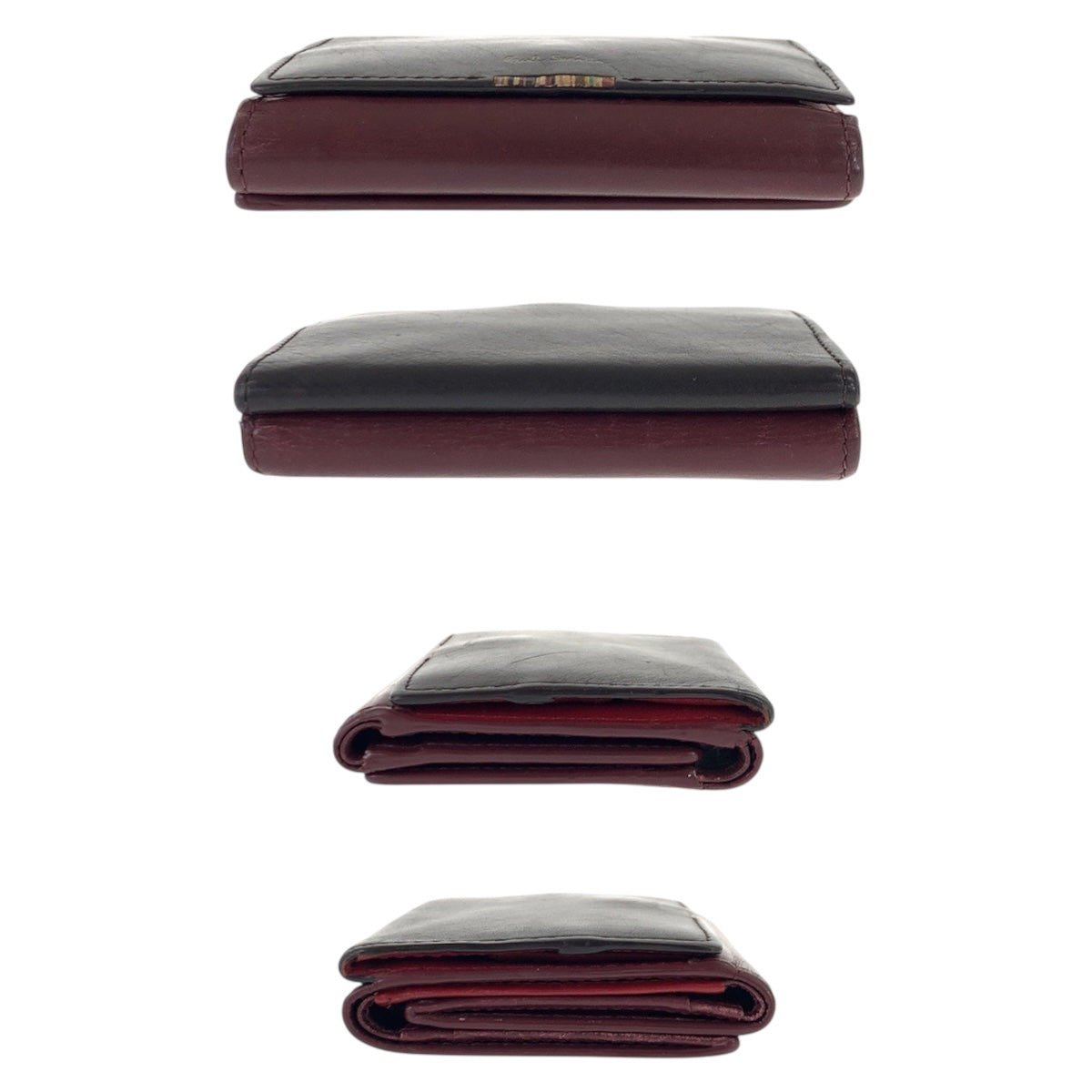 22499
Paul Smith ポール スミス マルチストライプタブ ブラウン ボルドー ゴールド金具 レザー 折財布 コンパクトウォレット レディース AB1