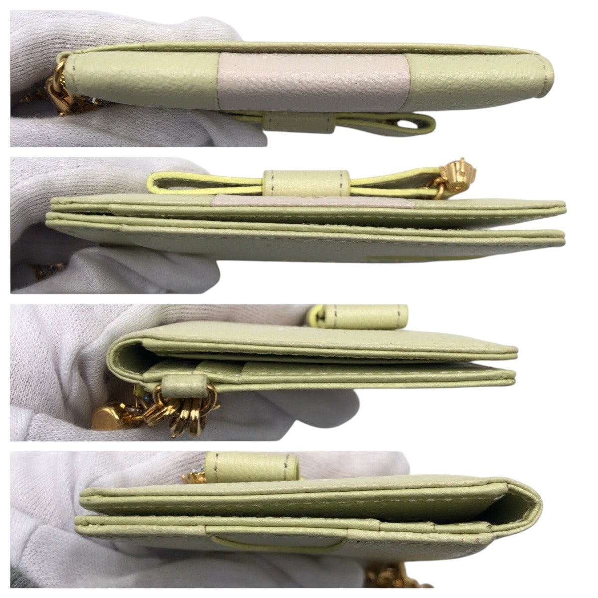 22513
4℃ 4℃ グリーン ベージュ レザー カードケース パスケース レディース ABP1