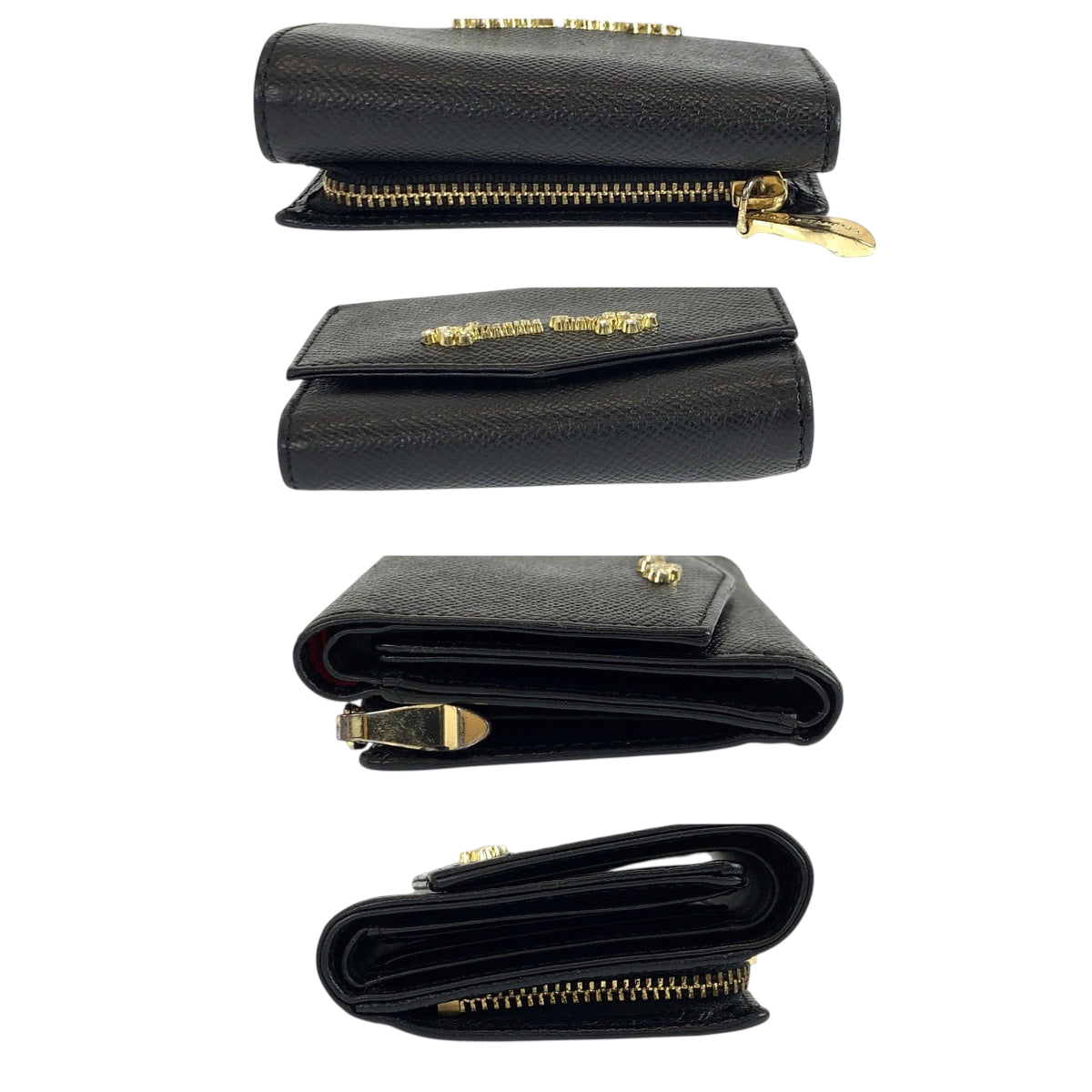 22529
Samantha Thavasa サマンサタバサ ビジュー ブラック 黒 ゴールド金具 レザー 折財布 コンパクトウォレット レディース ABP1