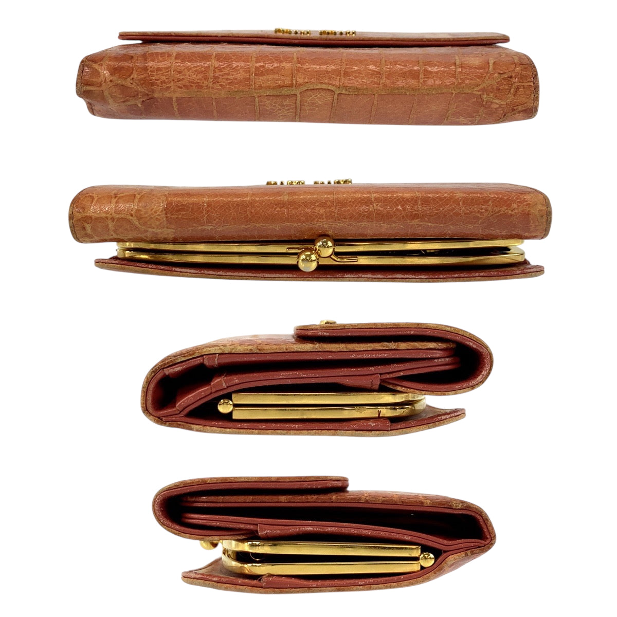 22531
MIUMIU Embossed Pink Beige Gold Hardware Leather 107 Folded Wallet Compact Wallet Women's AB2
