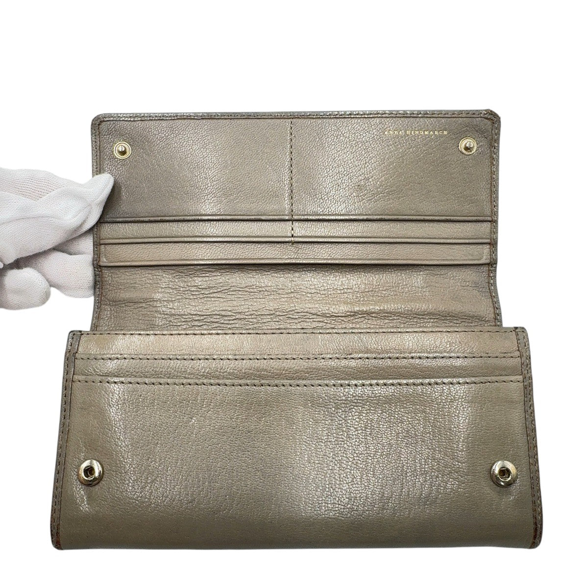 22533
Anya Hindmarch Khaki Gold Hardware Leather Long Wallet for Women B1