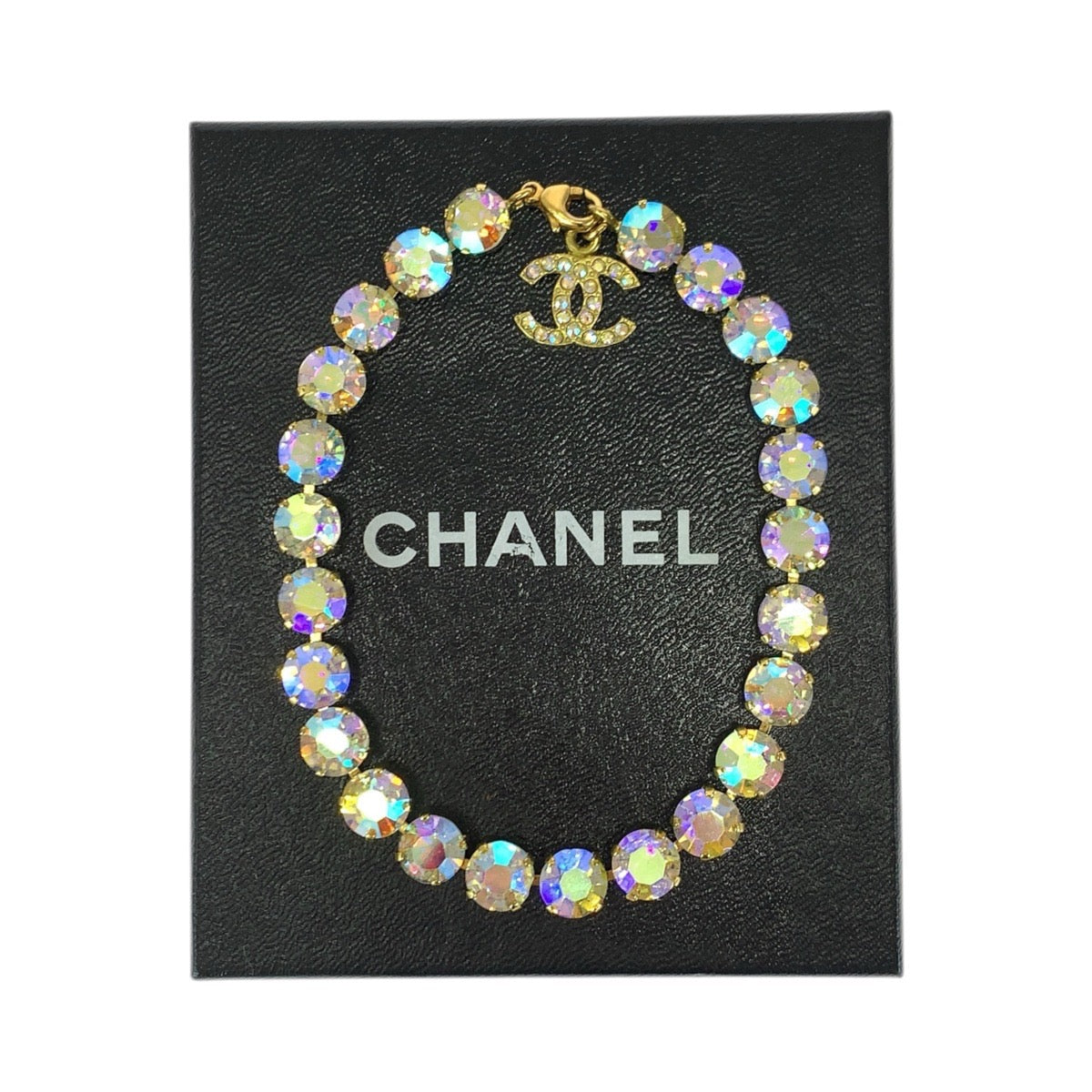 22574
CHANEL シャネル ヴィンテージ ココマーク アンクレット オーロラストーン ゴールド メッキ / ラインストーン ブレスレット 95P刻印 レディース A280