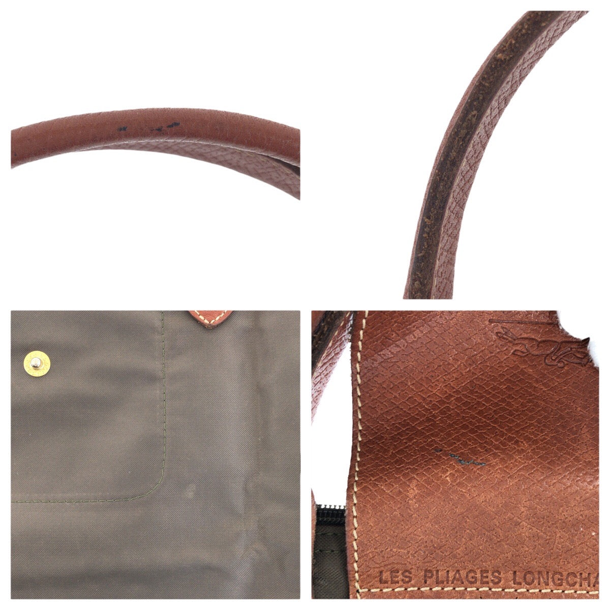 22636
Longchamp ロンシャン ル・プリアージュ カーキ ブラウン ゴールド金具 ナイロン / レザー トートバッグ ハンドバッグ レディース AB8