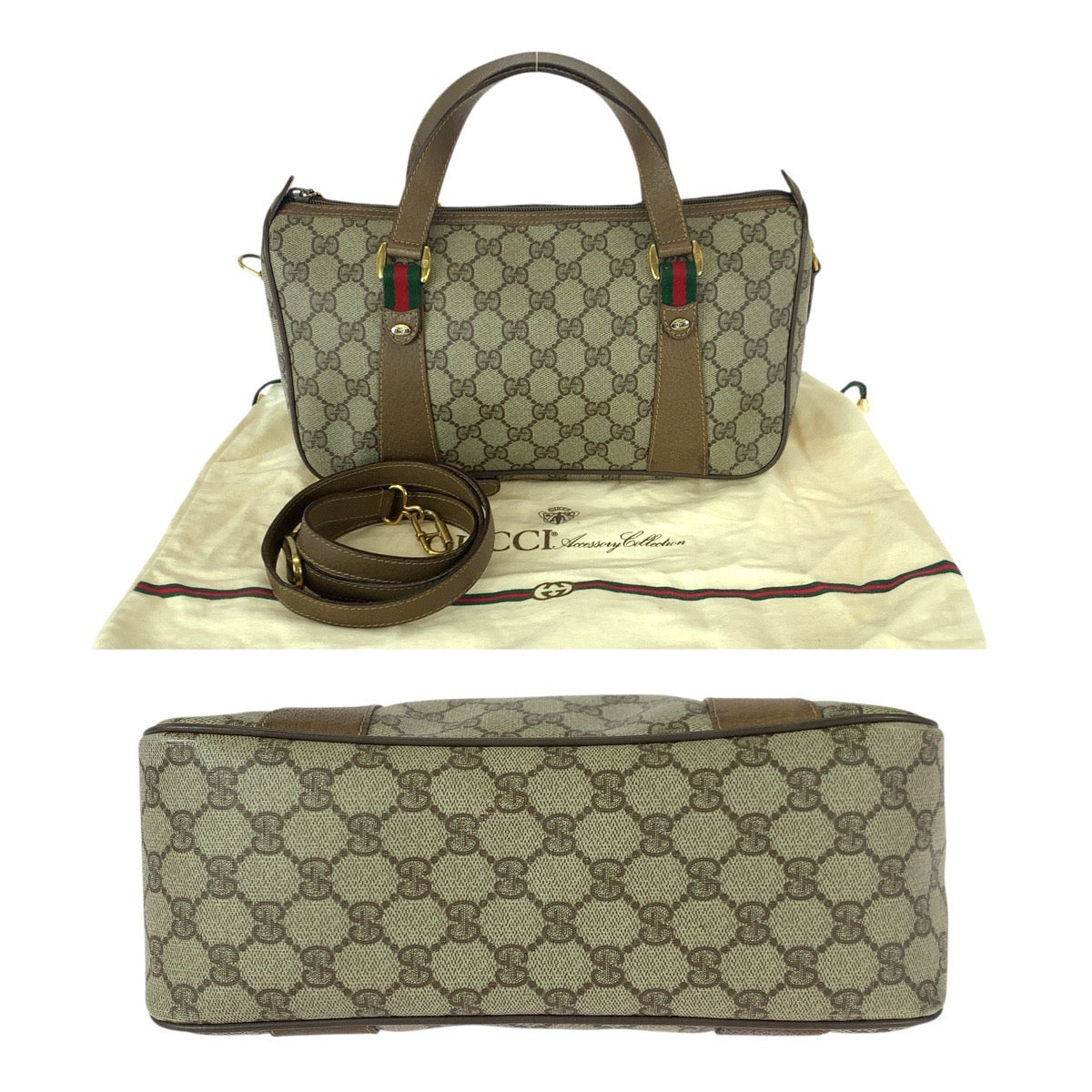 22656
GUCCI Vintage Old Gucci Sherry Line Beige Brown Gold Hardware GG Supreme Canvas 39.02.040 Shoulder Bag Handbag Mini Boston Bag Ladies AB35