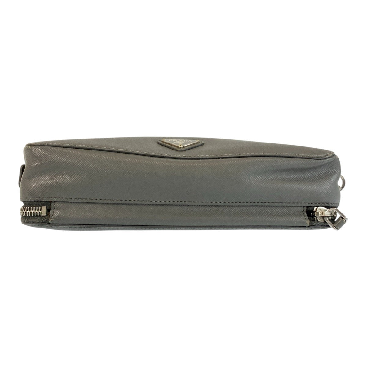 22780
PRADA Saffiano Triangle Logo Plate Gray Silver Hardware Leather Clutch Bag Second Bag Men's AB28