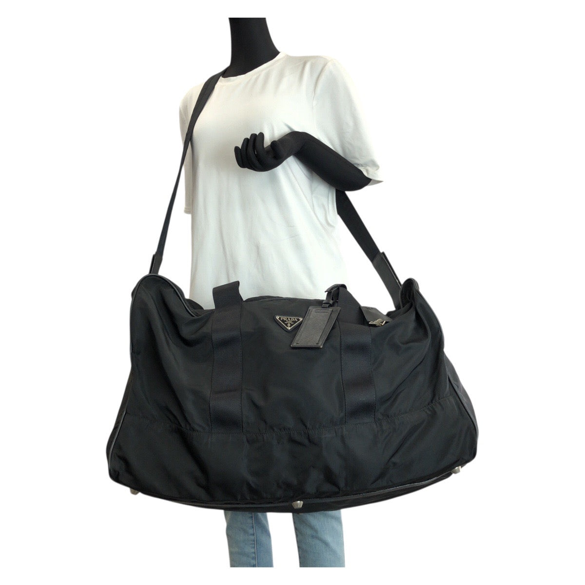 22784
PRADA Tessuto Saffiano Triangle Logo Plate Black Silver Hardware Nylon / Leather Boston Bag 2-Way Women's AB42