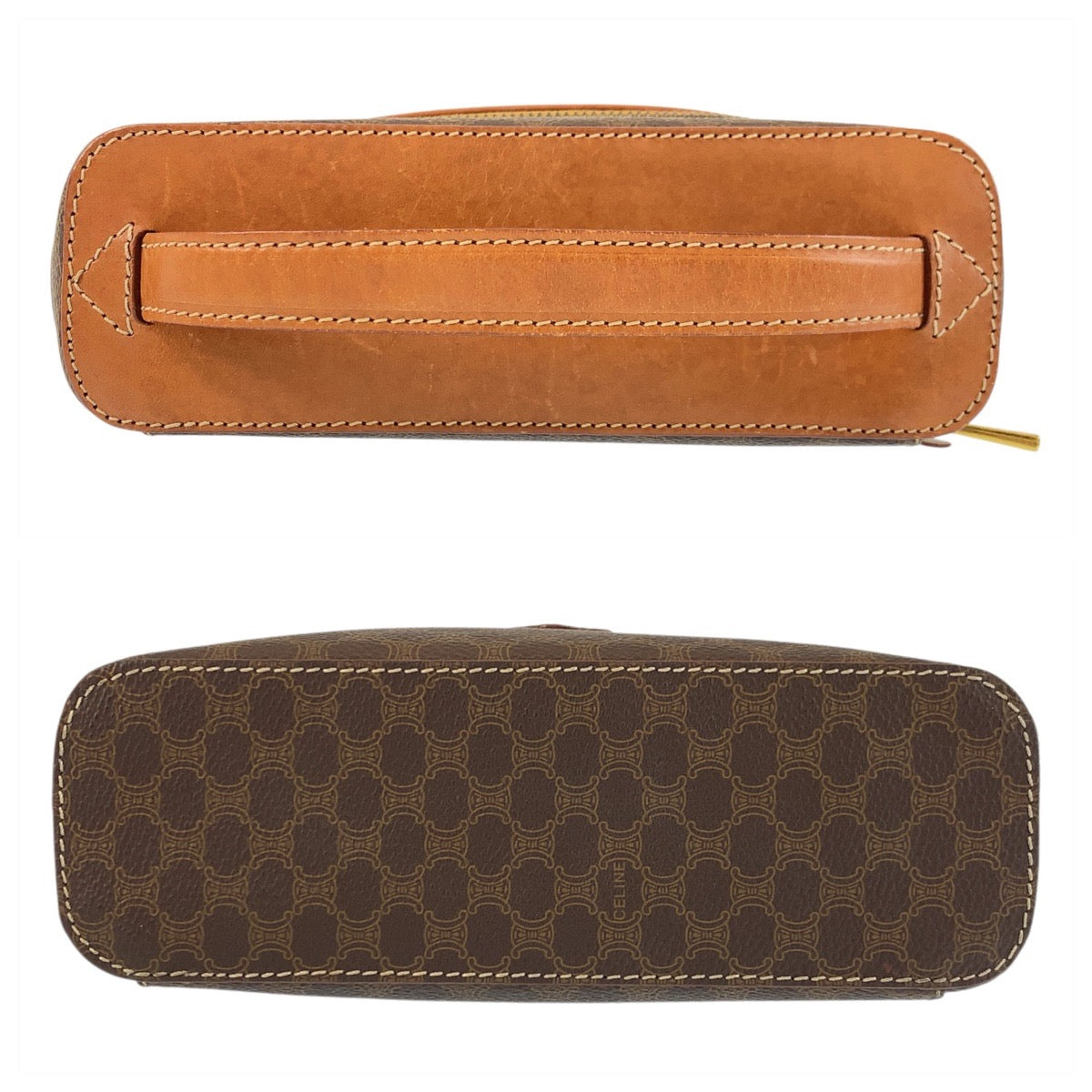 22963
CELINE セリーヌ マカダム ブラウン ゴールド金具 PVC / レザー MC96 ハンドバッグ バニティバッグ レディース ABP21