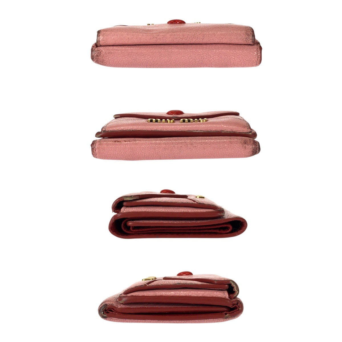 23036
MIUMIU Miu Miu Madras Love Pink Red Gold Hardware Leather Bi-fold Wallet Compact Wallet Women's B5