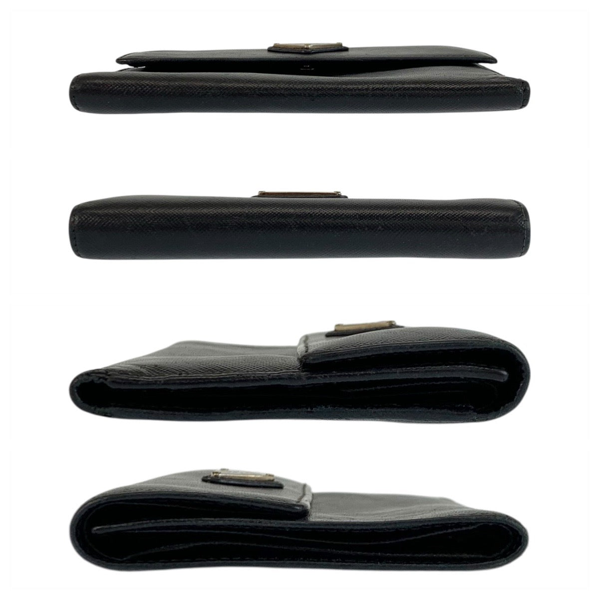 23038
PRADA プラダ サフィアーノ 三角ロゴプレート ブラック 黒 シルバー金具 レザー 折財布 コンパクトウォレット レディース AB8