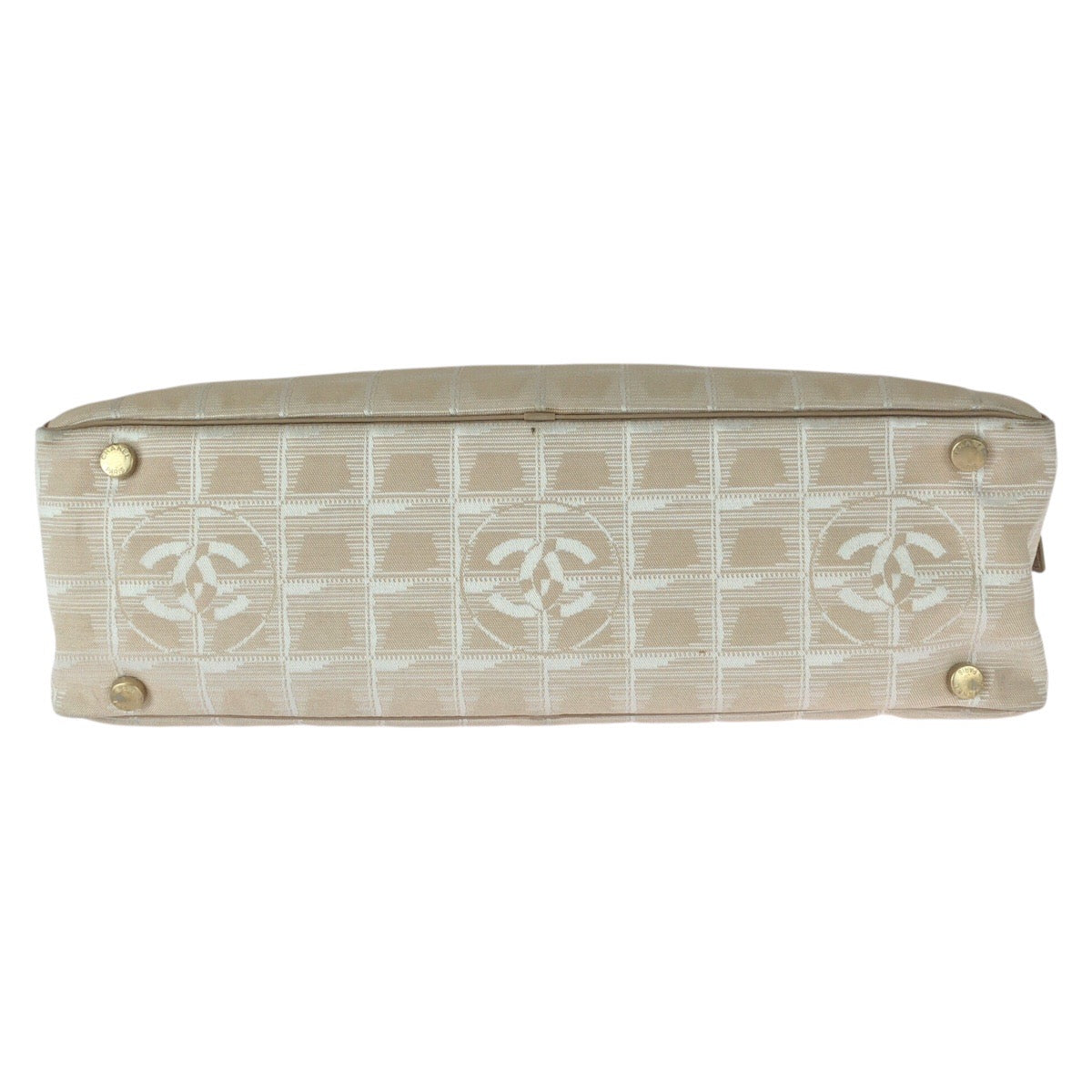 23042
CHANEL New Travel Line Beige Gold Hardware Nylon / Leather Handbag Mini Boston Bag Ladies AB28