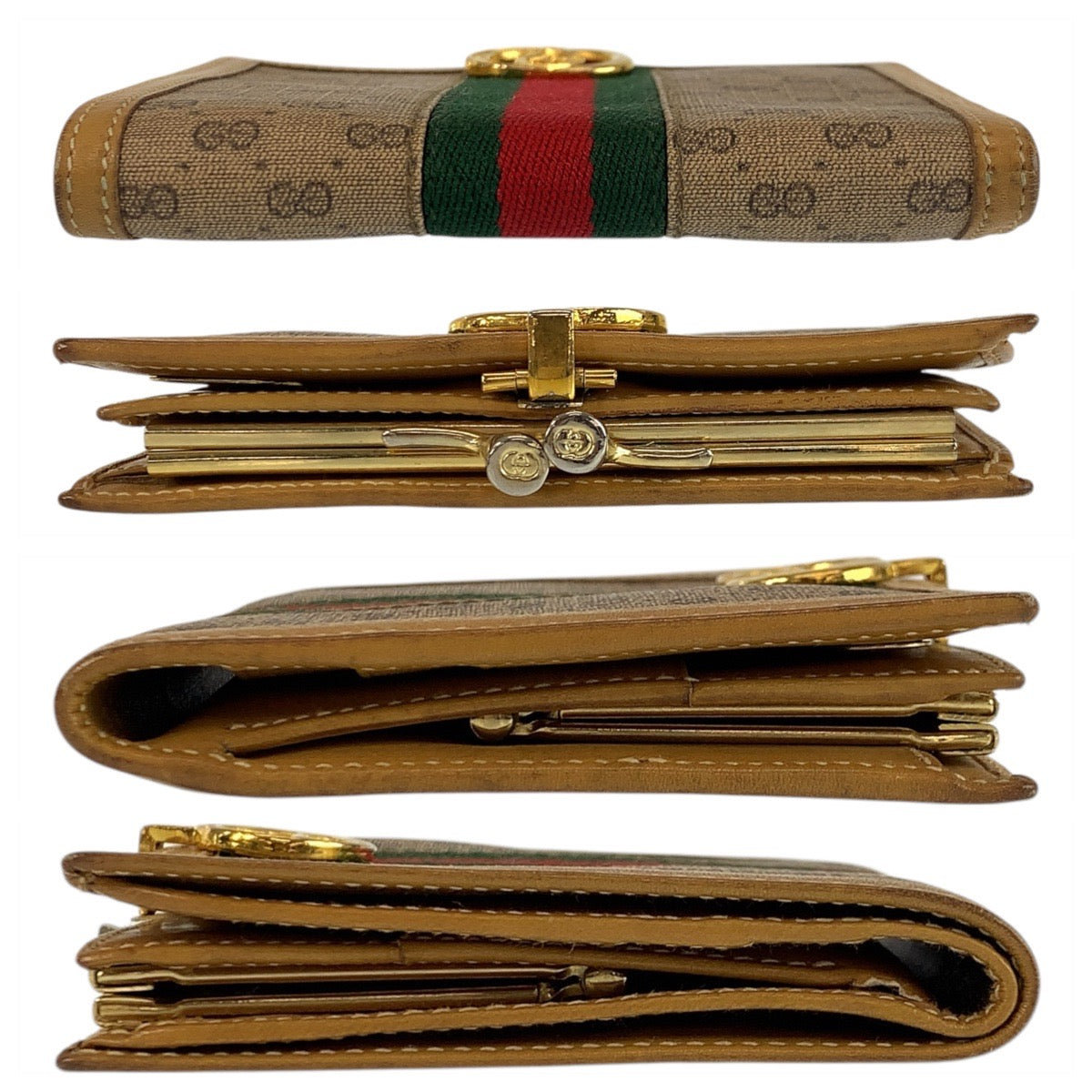 23073
GUCCI Vintage Sherry Line Micro GG Interlocking Brown Beige Gold Hardware GG Supreme Canvas / Leather 035 904 8785 Bi-fold Wallet Compact Wallet Women's ABP21