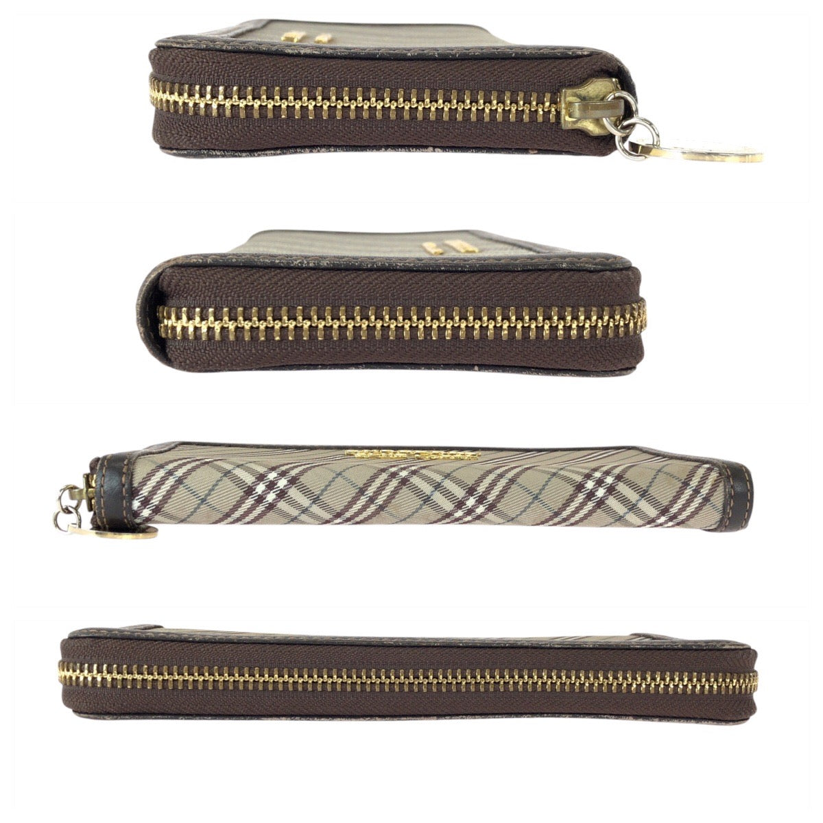 23077
BURBERRY BLUE LABEL バーバリーブルーレーベル チェック柄 ベージュ ブラウン ゴールド金具 ナイロン / レザー 長財布 ロングウォレット レディース ABP5