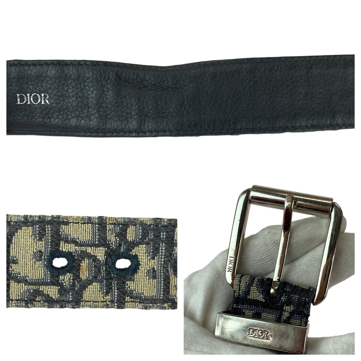 23083
Dior Oblique Jacquard 85cm Navy Silver Hardware Canvas / Leather 4333PLYSEHO5E Belt Men's AB35