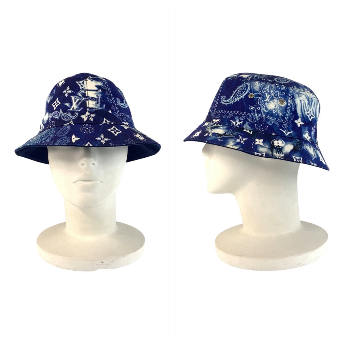 23086
LOUIS VUITTON Monogram Bandana Bonne Blue Cotton MP3344 Bucket Hat Reversible Hat Unisex Men's A56