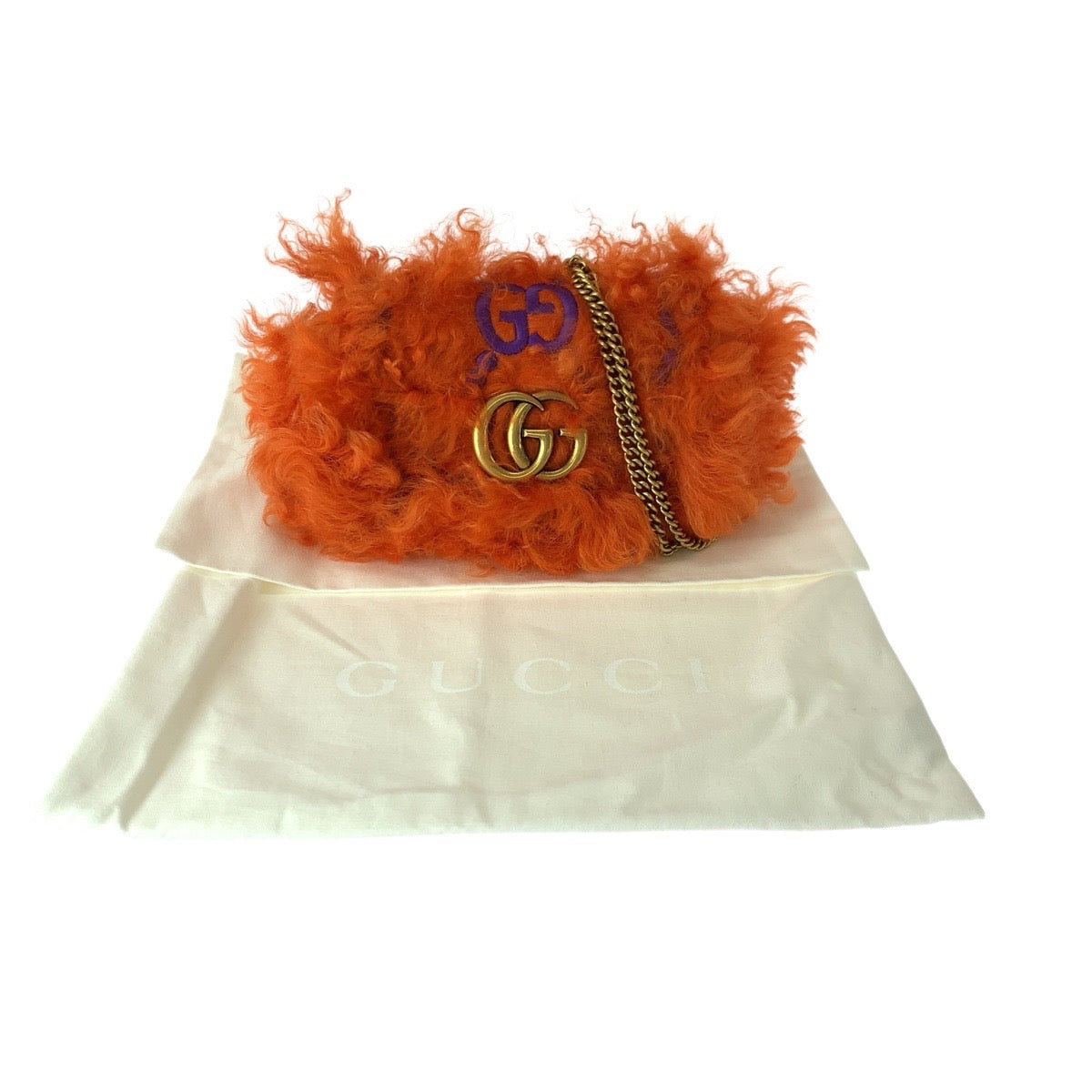 23092
GUCCI グッチ GGマーモント オレンジ ゴールド金具 ファー / レザー 476433 ショルダーバッグ ポシェット レディース A80