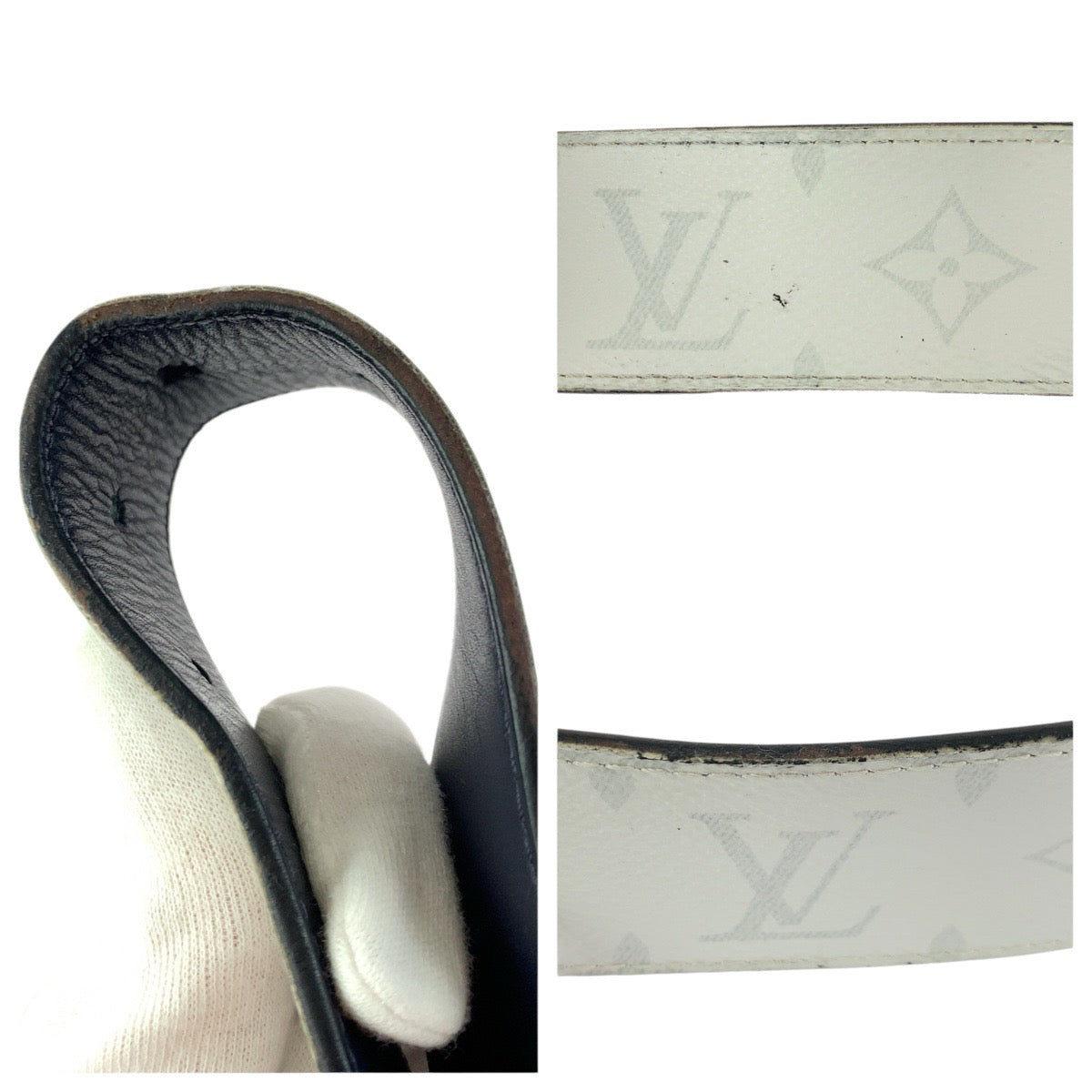 23159
LOUIS VUITTON ルイヴィトン モノグラム サンチュールリ ヴェルソ 95cm/38インチ ホワイト ブラック シルバー金具 PVC M0003 ベルト メンズ AB28