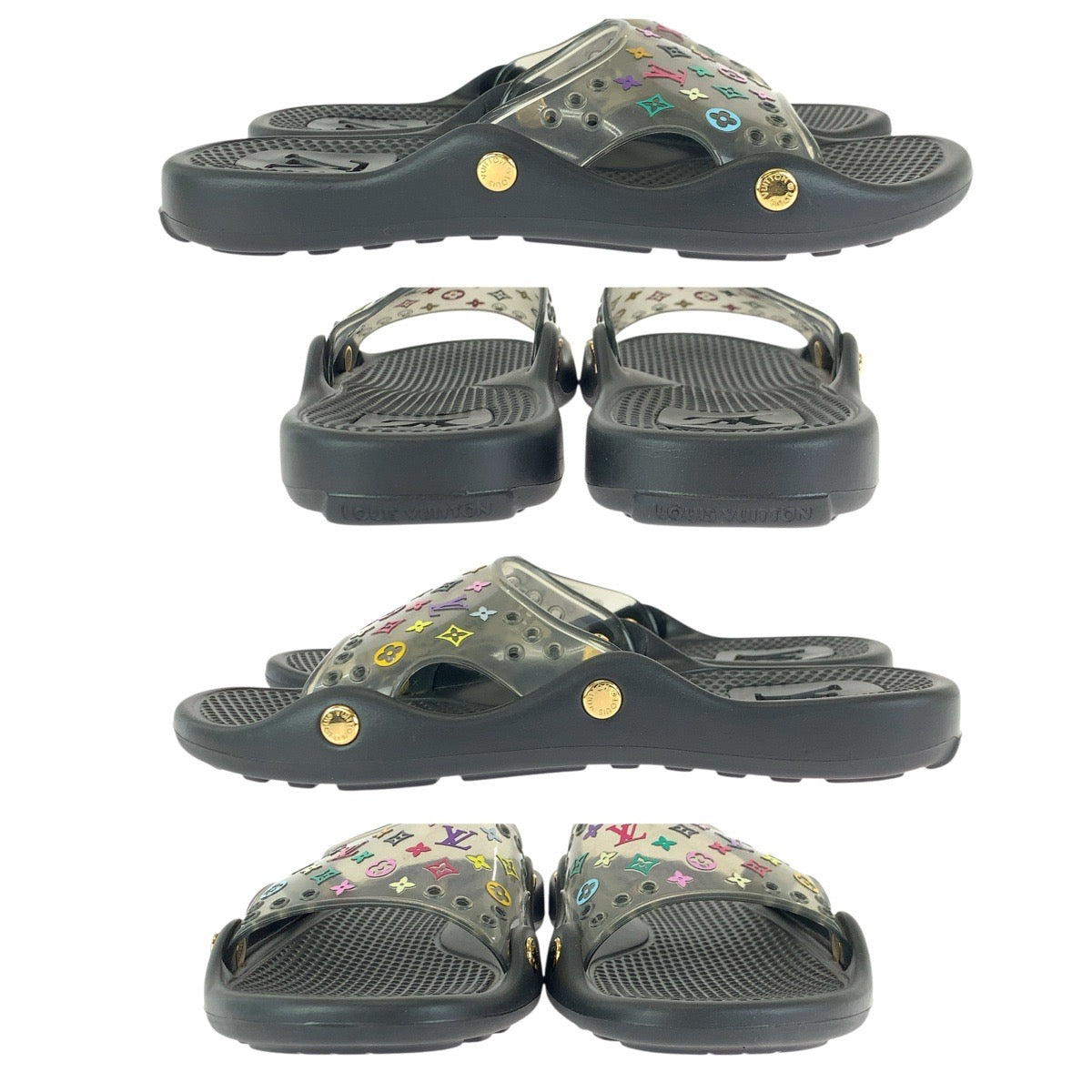 23217
LOUIS VUITTON ルイヴィトン モノグラム マルチカラー サイズ38 ブラック 黒 ゴールド金具 ラバー ビーチサンダル 男女兼用 レディース ABP35