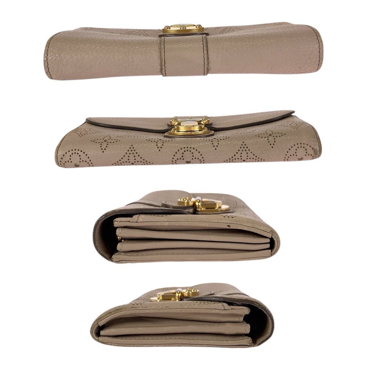 23373
LOUIS VUITTON Monogram Mahina Portefeuille Iris Beige Gold Hardware Leather M58139 Long Wallet Women's AB21