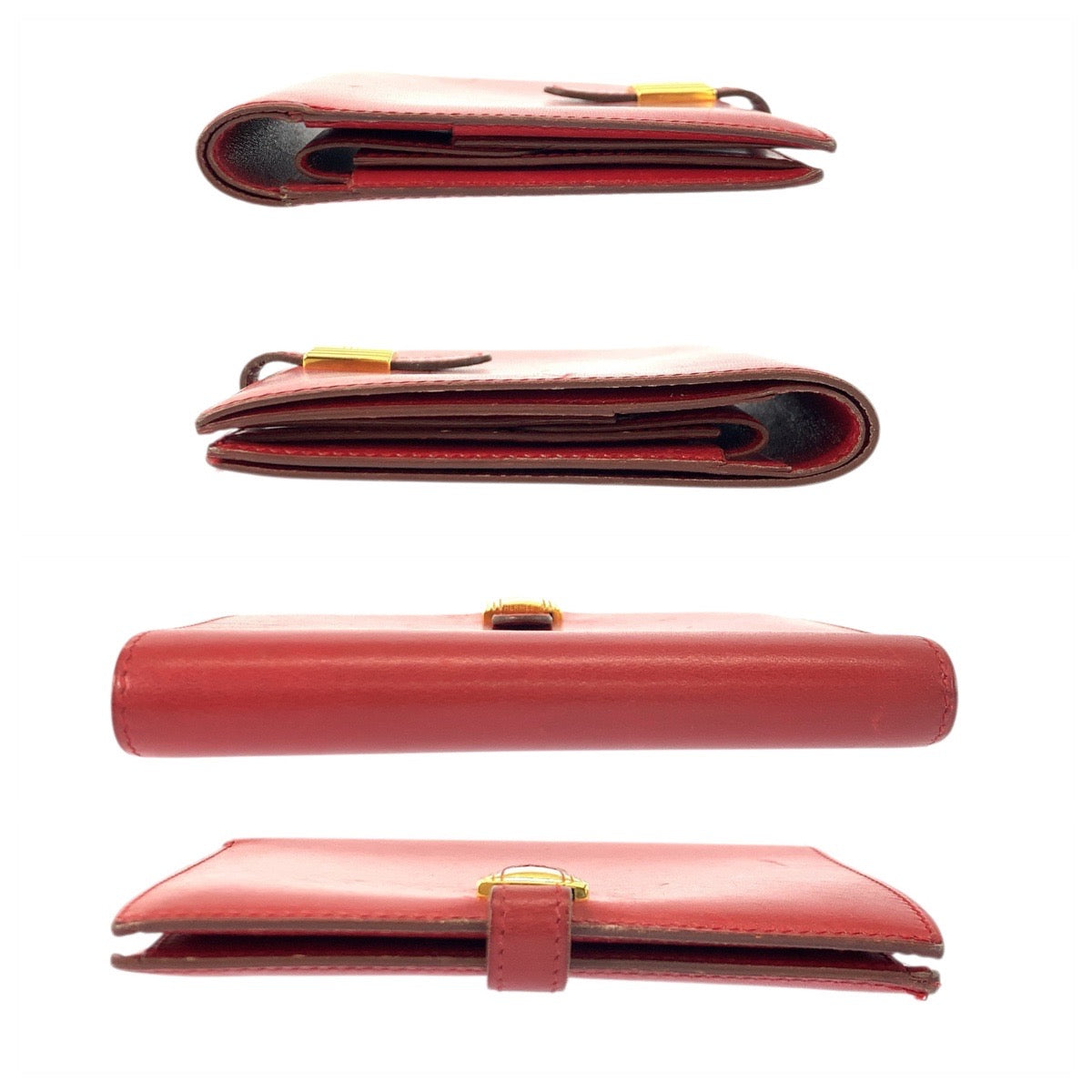 23397
HERMES Saumur Red Gold Hardware Leather Folding Wallet Compact Wallet ◯X Engraved Women's AB42