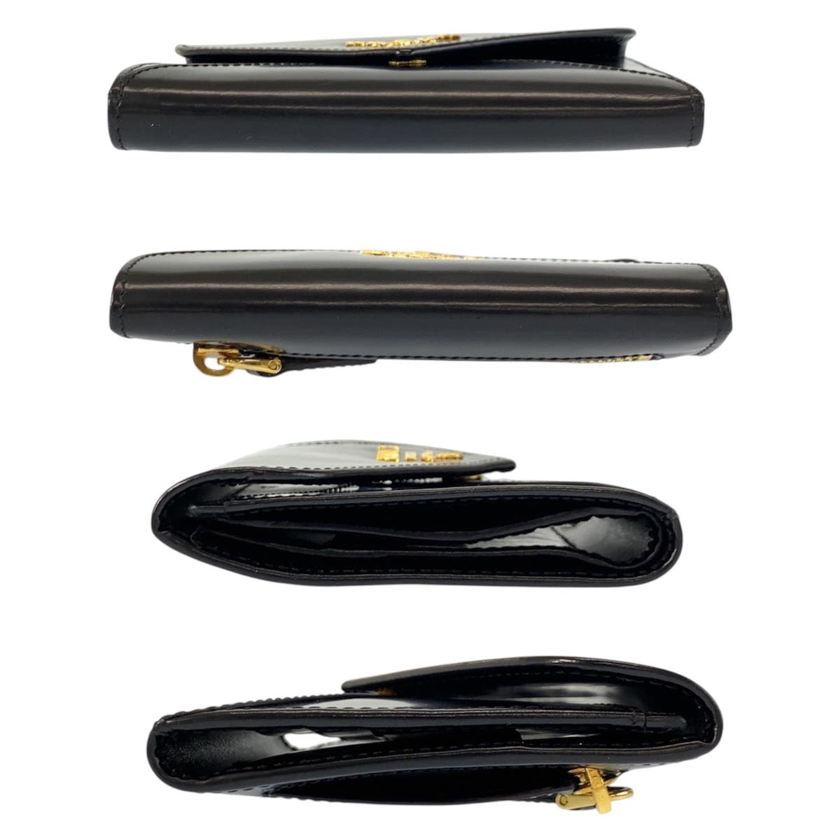 23430
PRADA Black Patent Leather Bifold Wallet Compact Wallet Gold Hardware Women's ABP35