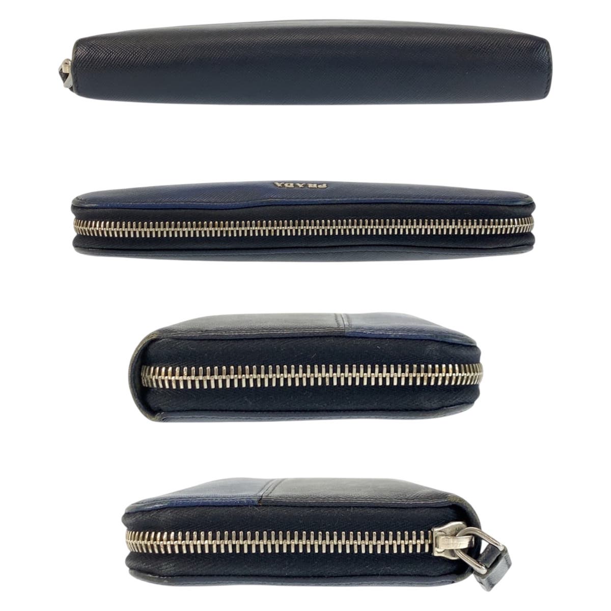 23454
PRADA プラダ サフィアーノ ネイビー ブラック シルバー金具 レザー 長財布 ロングウォレット メンズ ABP21