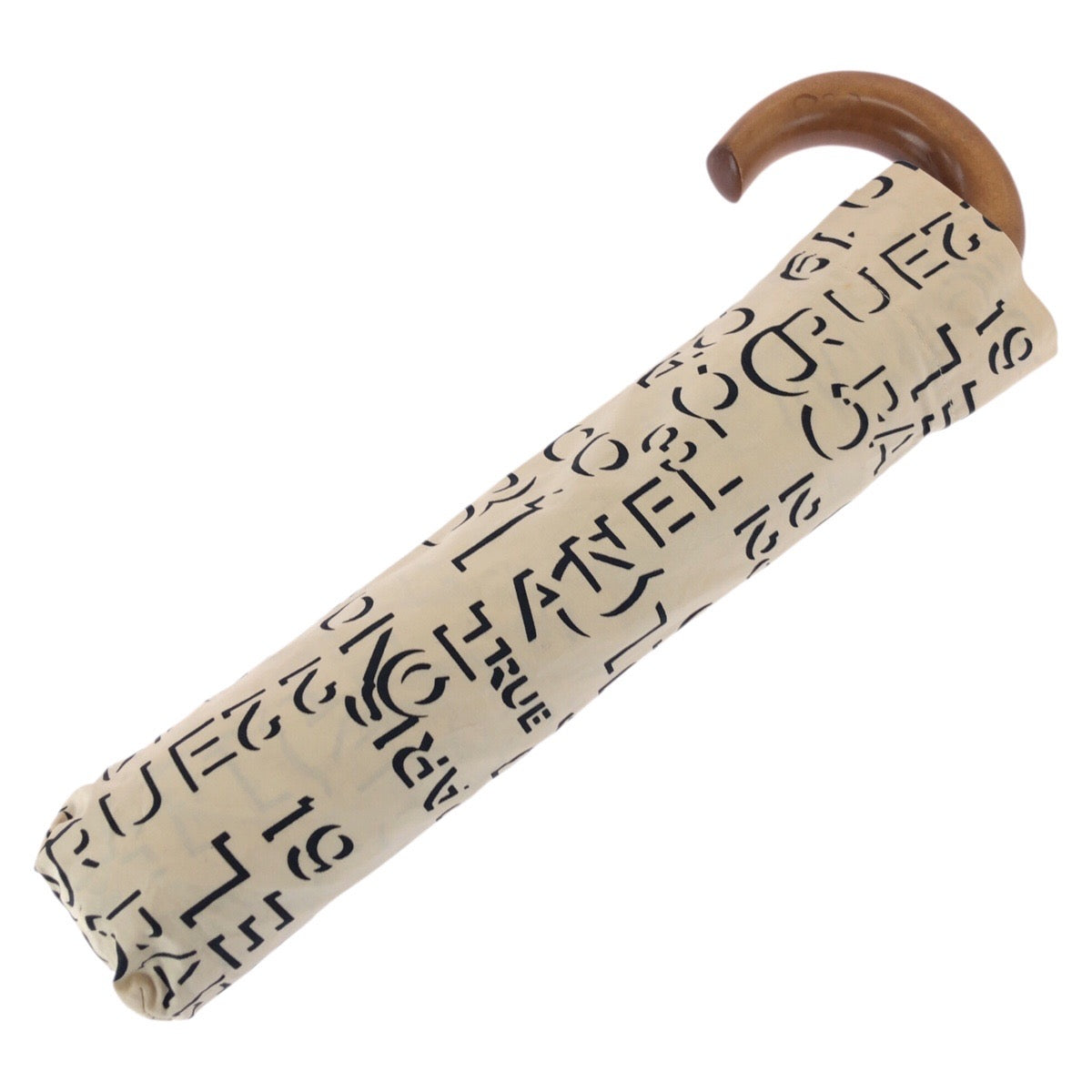 23477
CHANEL シャネル ヴィンテージ ココマーク ベージュ ブラック シルバー金具 コットン 傘 折りたたみ傘 晴雨兼用 レディース ABP35