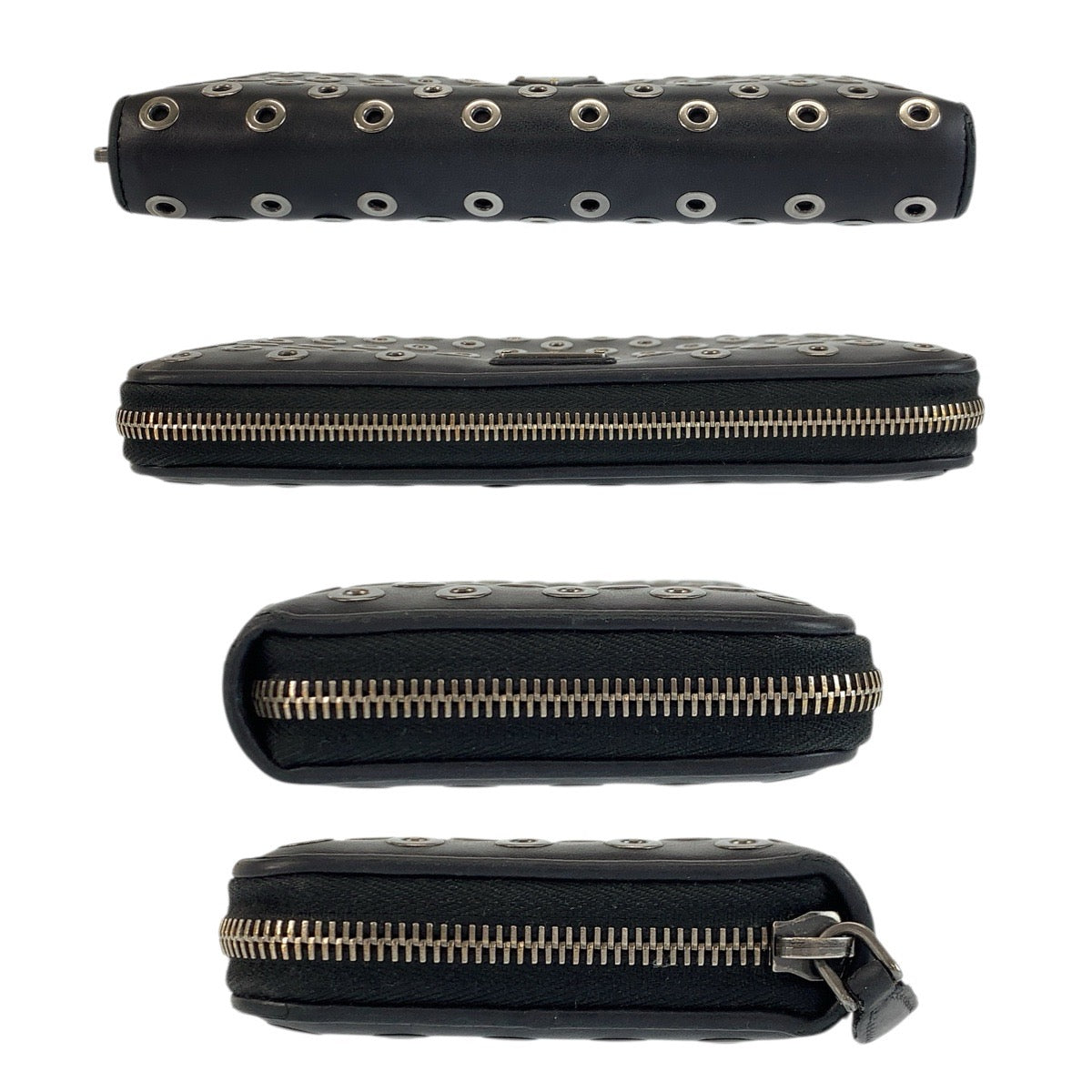 23492
PRADA プラダ パンチング 三角ロゴプレート ブラック 黒 シルバー金具 レザー 長財布 ロングウォレット メンズ AB22