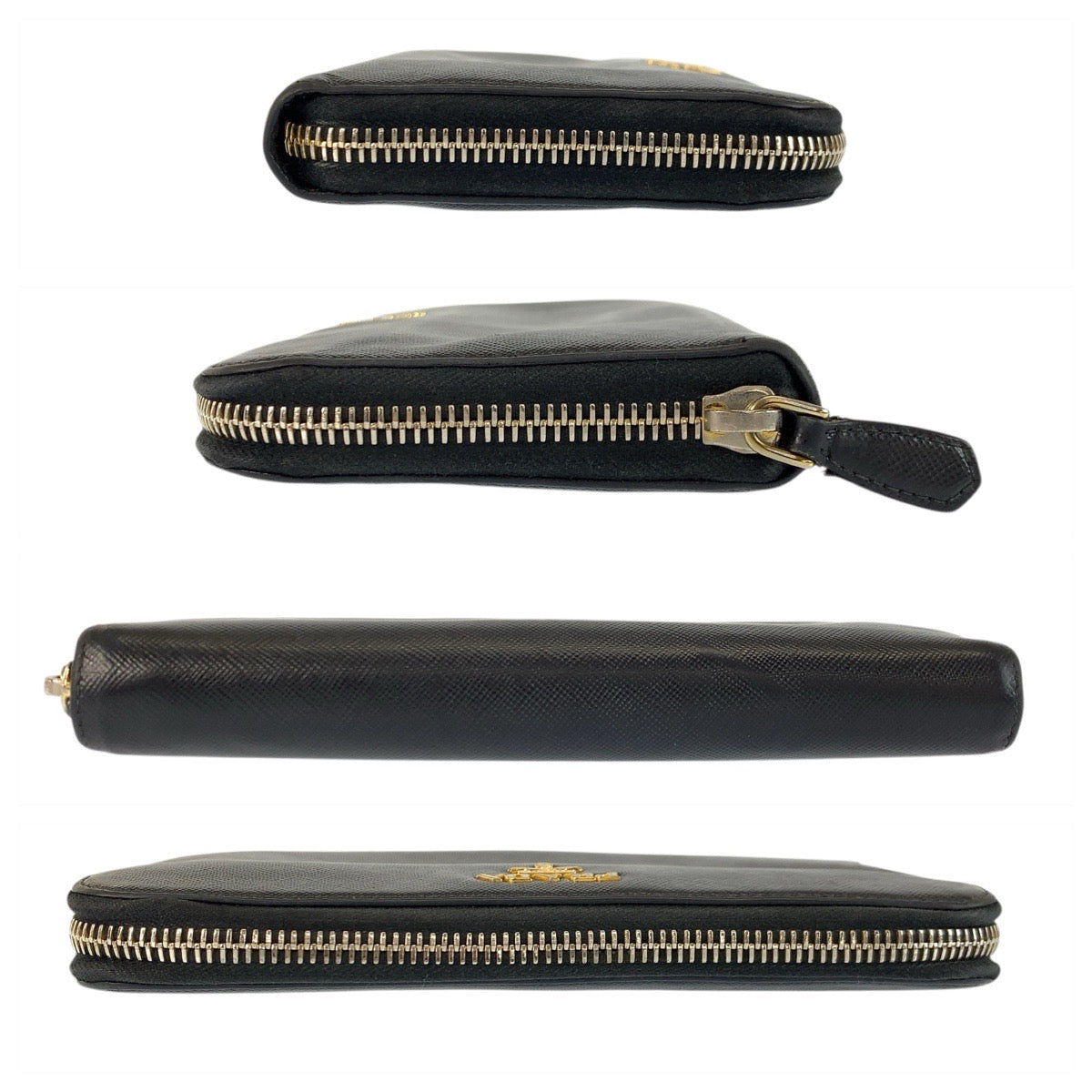 23518
PRADA Saffiano Black Gold Hardware Leather Long Wallet for Women AB21