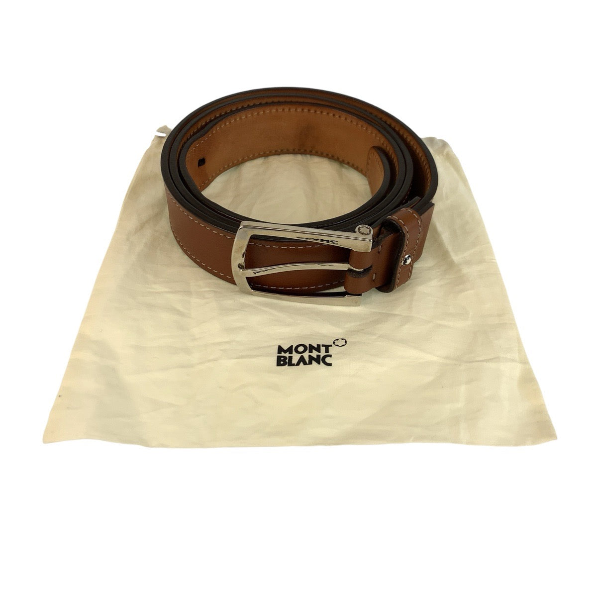 23543
MONTBLANC 103cm Brown Camel Silver Hardware Leather Belt Men's ABP16