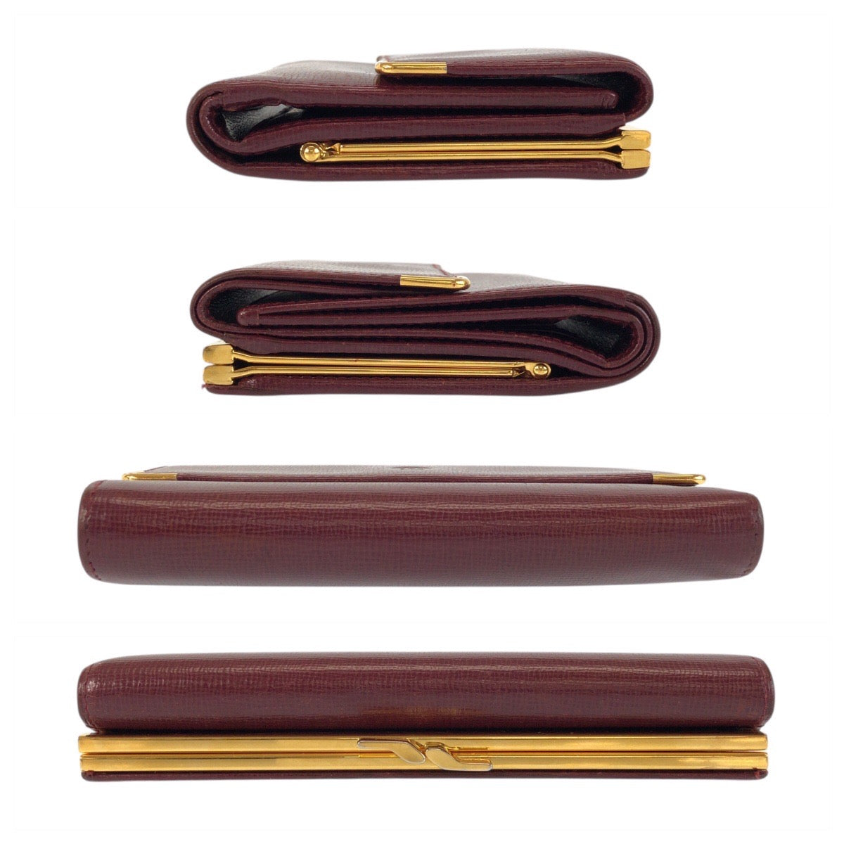 23708
CARTIER Cartier Must Line Wine Red Bordeaux Gold Hardware Leather Bi-fold Wallet Compact Wallet Women's ABP21