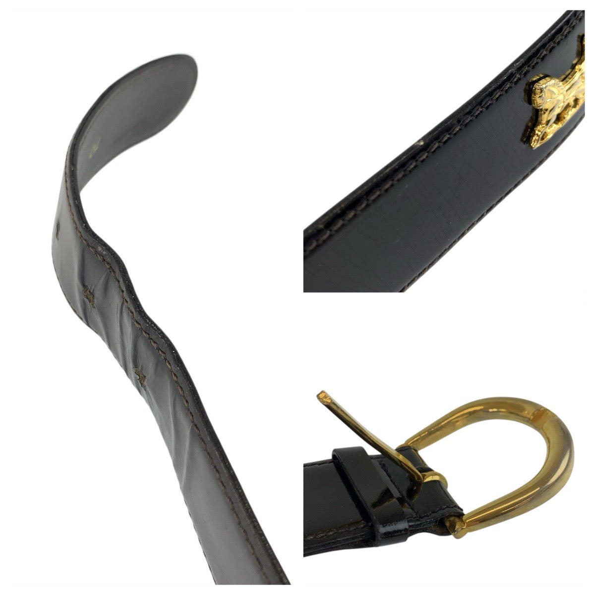 23712
CELINE セリーヌ ヴィンテージ 馬車金具 70cm ブラック 黒 ゴールド金具 パテントレザー ベルト レディース AB14