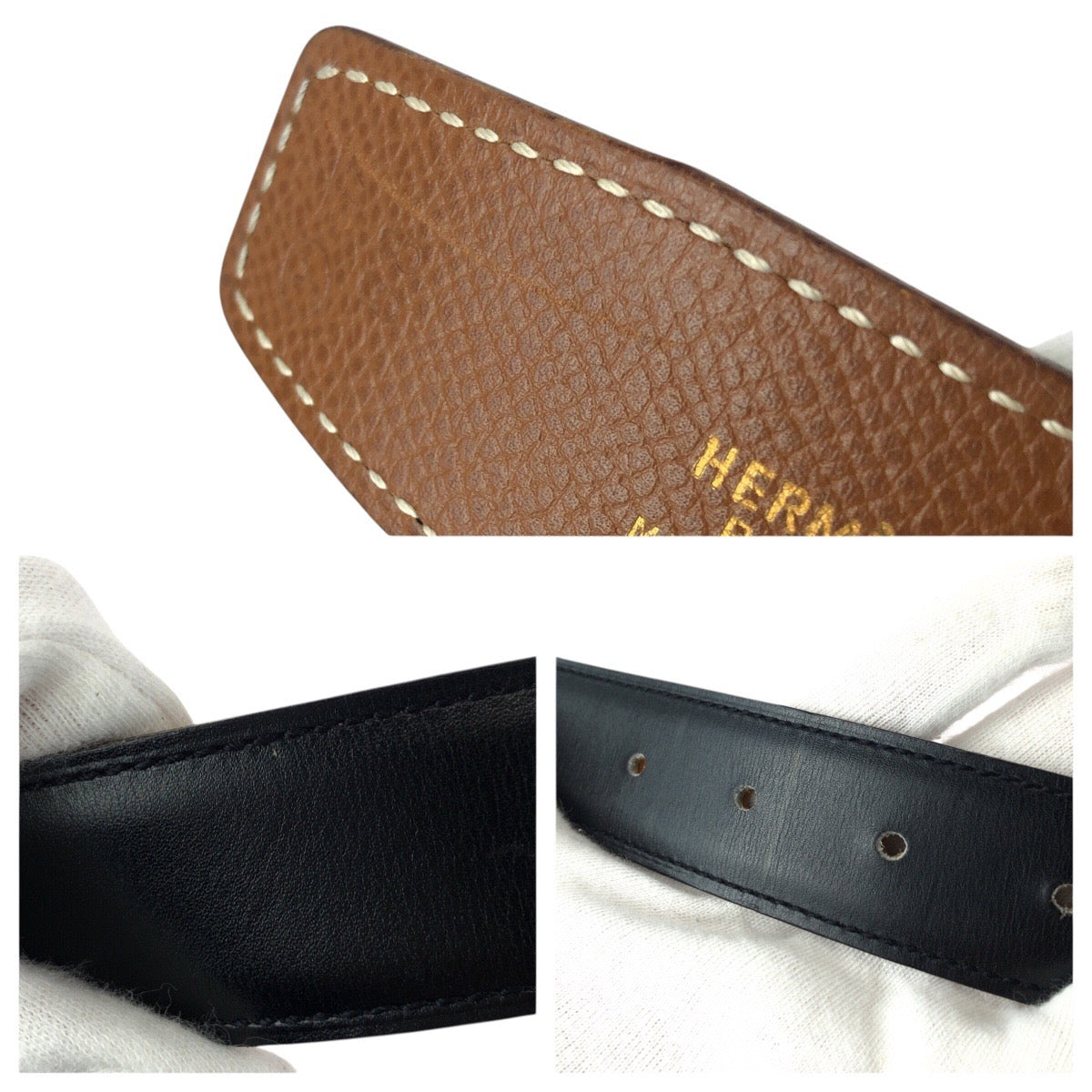 23723
HERMES エルメス リバーシブル サイズ68 ゴールド ブラウン ブラック カーフ ベルト ○Y刻印 レディース ABP56