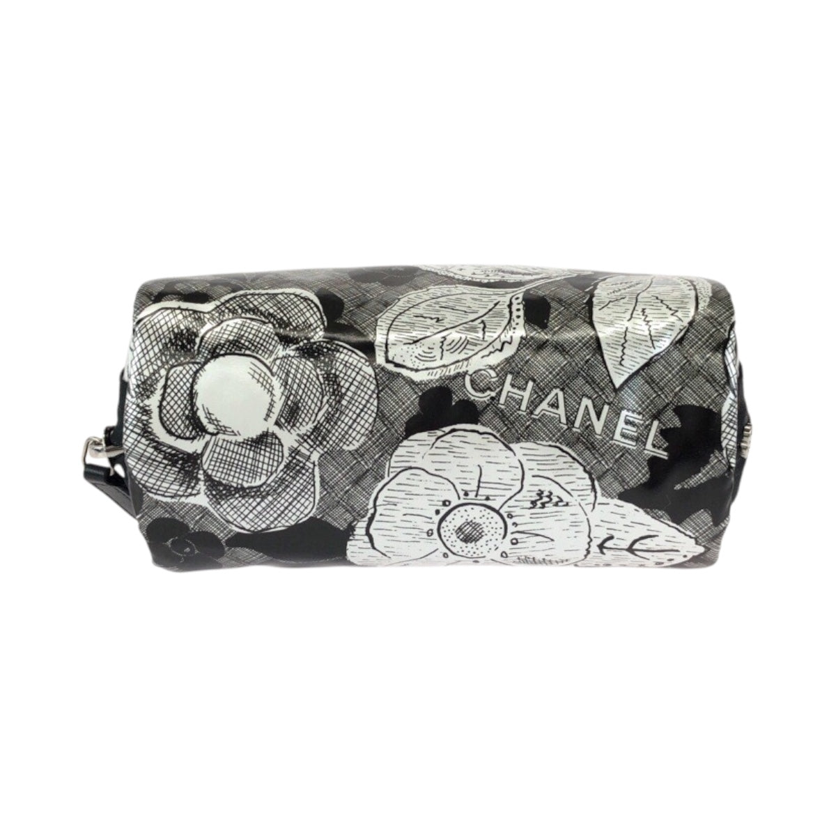23825
CHANEL シャネル カメリア ココマーク グレー ブラック シルバー金具 ナイロン ポーチ メイクポーチ 小物入れ レディース S42