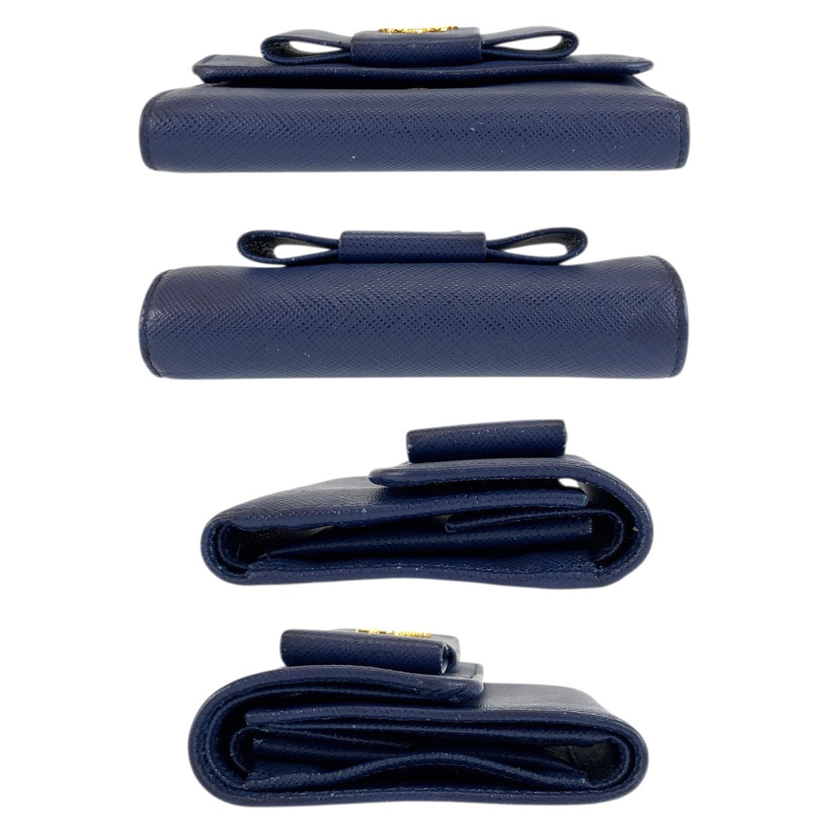23874
PRADA Saffiano Fiocco Ribbon Navy Gold Hardware Leather Bi-fold Wallet Compact Wallet Women's AB21