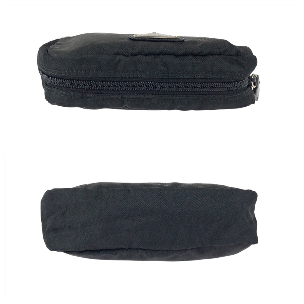 23890
PRADA Tessuto Triangle Logo Plate Black Silver Hardware Nylon / Leather Pouch Makeup Pouch Accessory Case Ladies ABP9