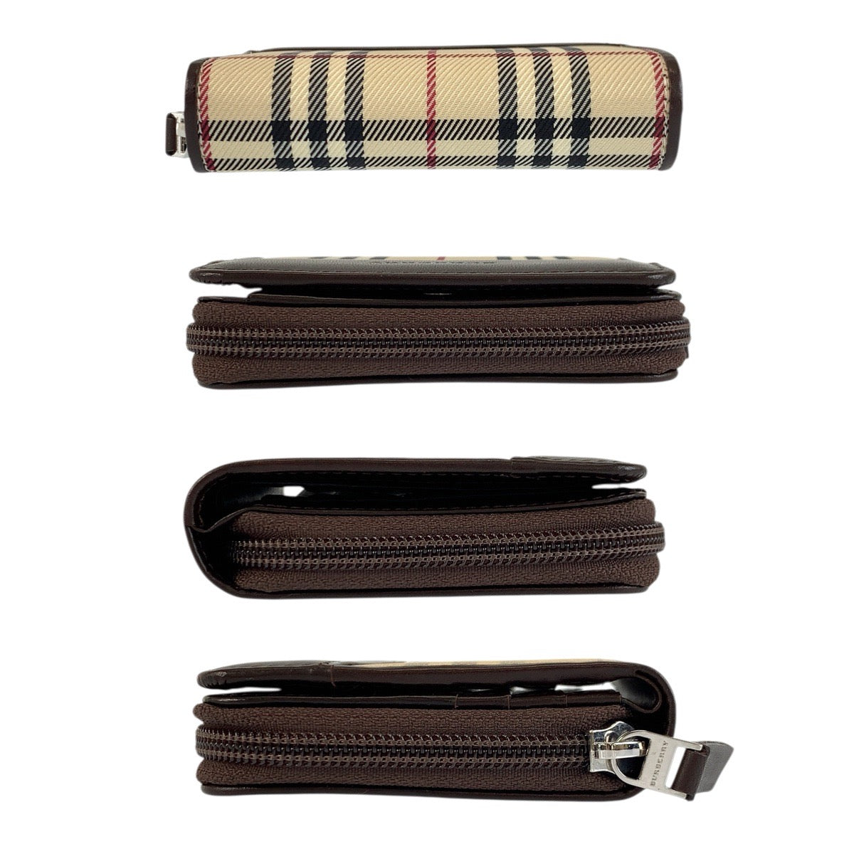 23904
BURBERRY バーバリー チェック柄 ベージュ ブラウン シルバー金具 キャンバス / レザー 折り財布 コンパクトウォレット レディース S28