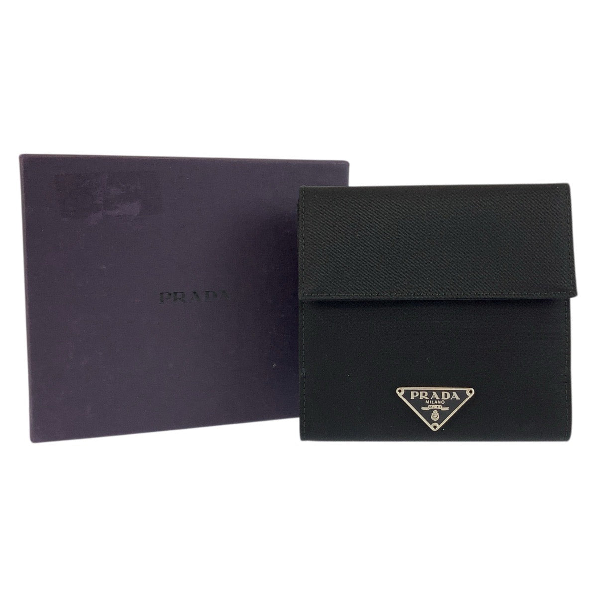 23906
PRADA プラダ テスート 三角ロゴプレート ブラック 黒 シルバー金具 ナイロン 折財布 コンパクトウォレット 男女兼用 メンズ SA42