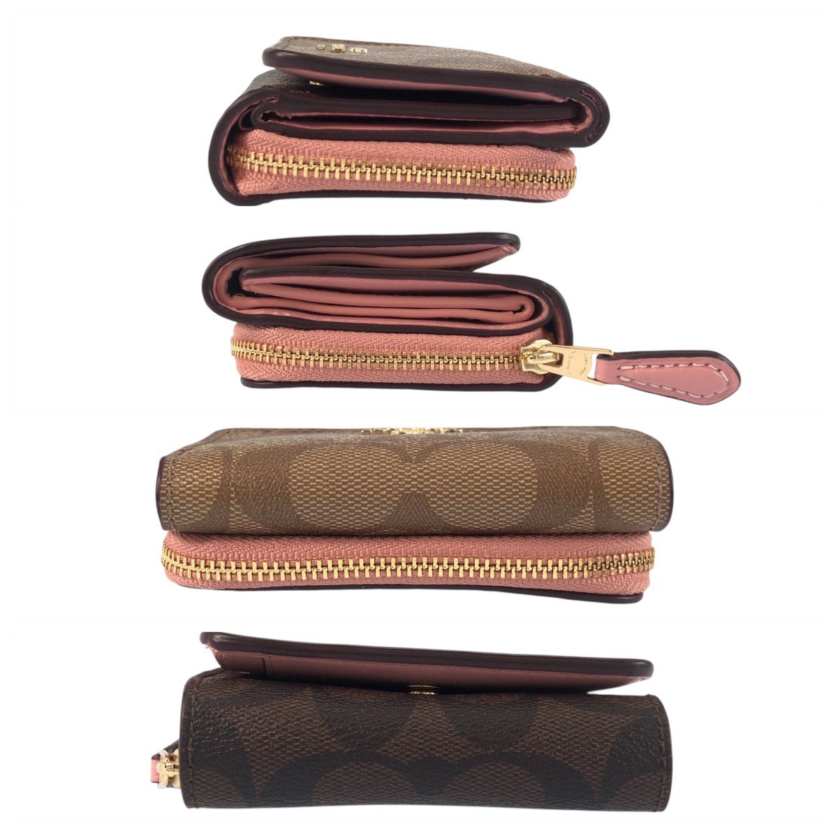 23934
COACH コーチ シグネチャー ベージュ ブラウン ピンク ゴールド金具 レザー F78081 折り財布 コンパクトウォレット レディース A2