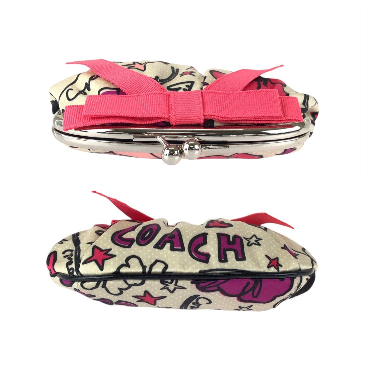 23936
COACH コーチ ポピー がま口 ベージュ ピンク シルバー金具 ナイロン コインケース がま口 レディース A1