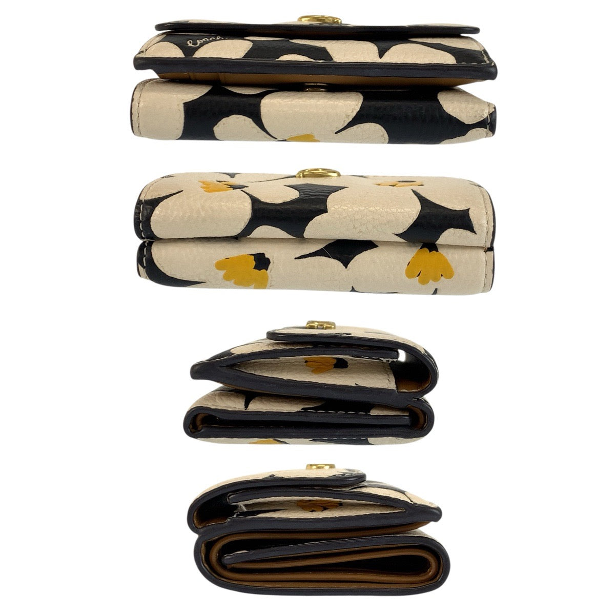 23944
COACH コーチ フローラル プリント エッセンシャル ミニ トライフォールド ウォレット ブラック ホワイト ゴールド金具 レザー 折り財布 コンパクトウォレット レディース ABP2