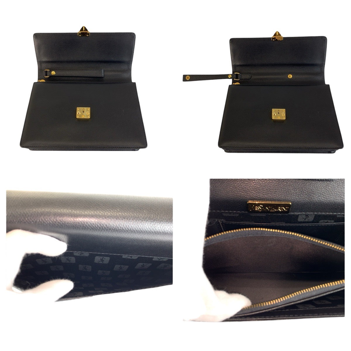 24218
YVES SAINT LAURENT Vintage YSL Black Gold Hardware Leather Clutch Bag Second Bag Men's A30