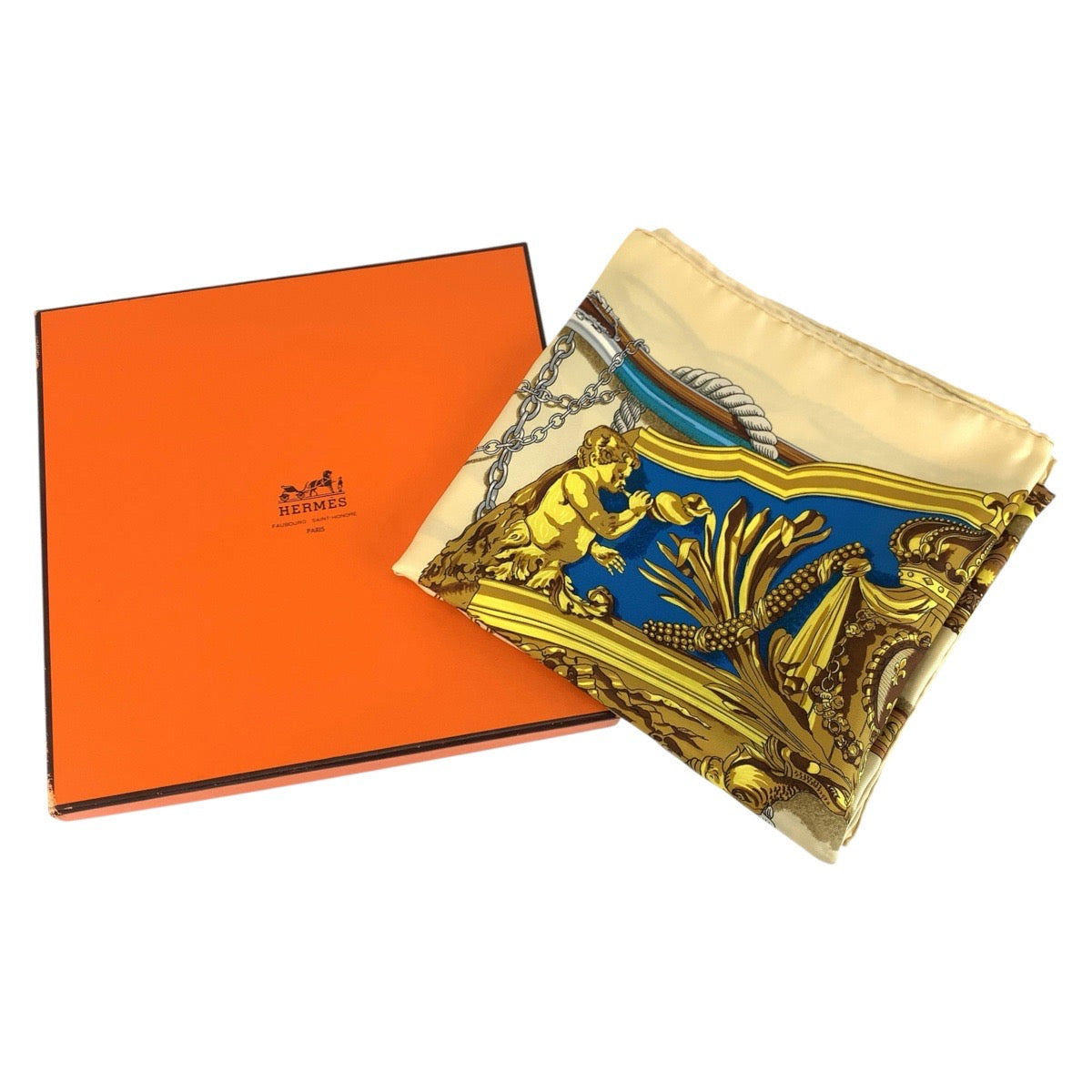 24318
HERMES エルメス MUSEE カレ90 ベージュ マルチカラー シルク スカーフ レディース A25