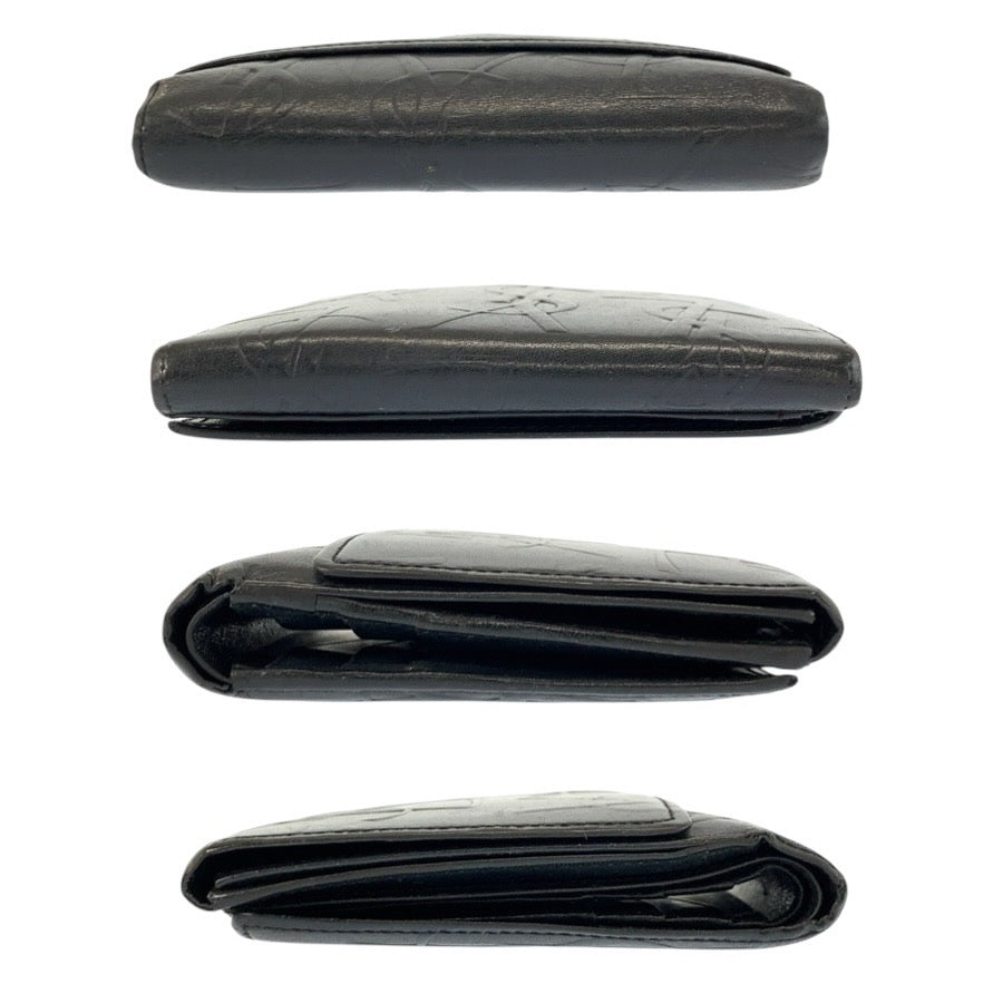 24683
YVES SAINT LAURENT イヴ サンローラン ロゴ 型押し ブラック 黒 レザー 折財布 コンパクトウォレット レディース AB9