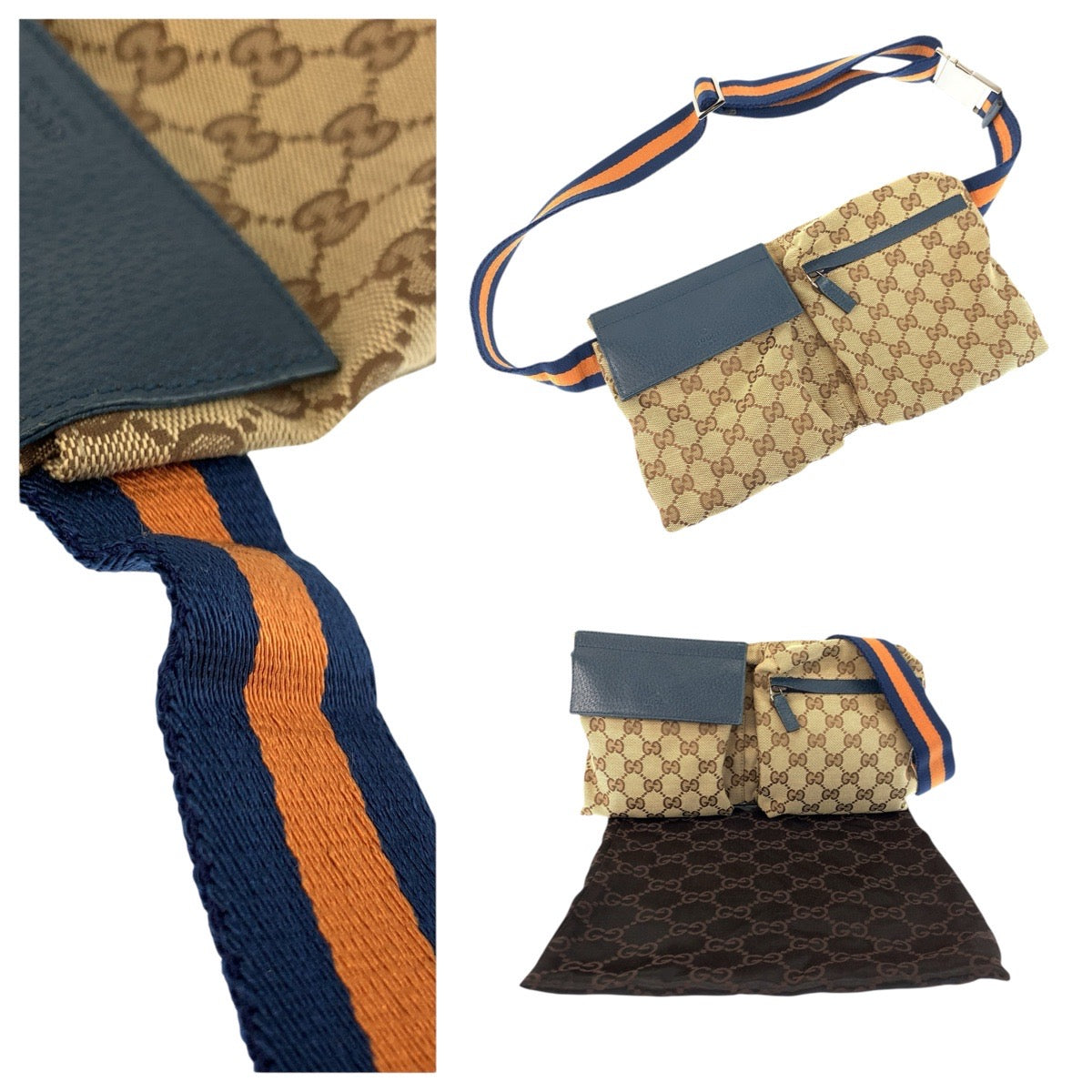 24754
GUCCI グッチ シェリーライン ブラウン ブルー シルバー金具 GGキャンバス / レザー 28566 491404 ボディバッグ ウエストポーチ バムバッグ レディース A49