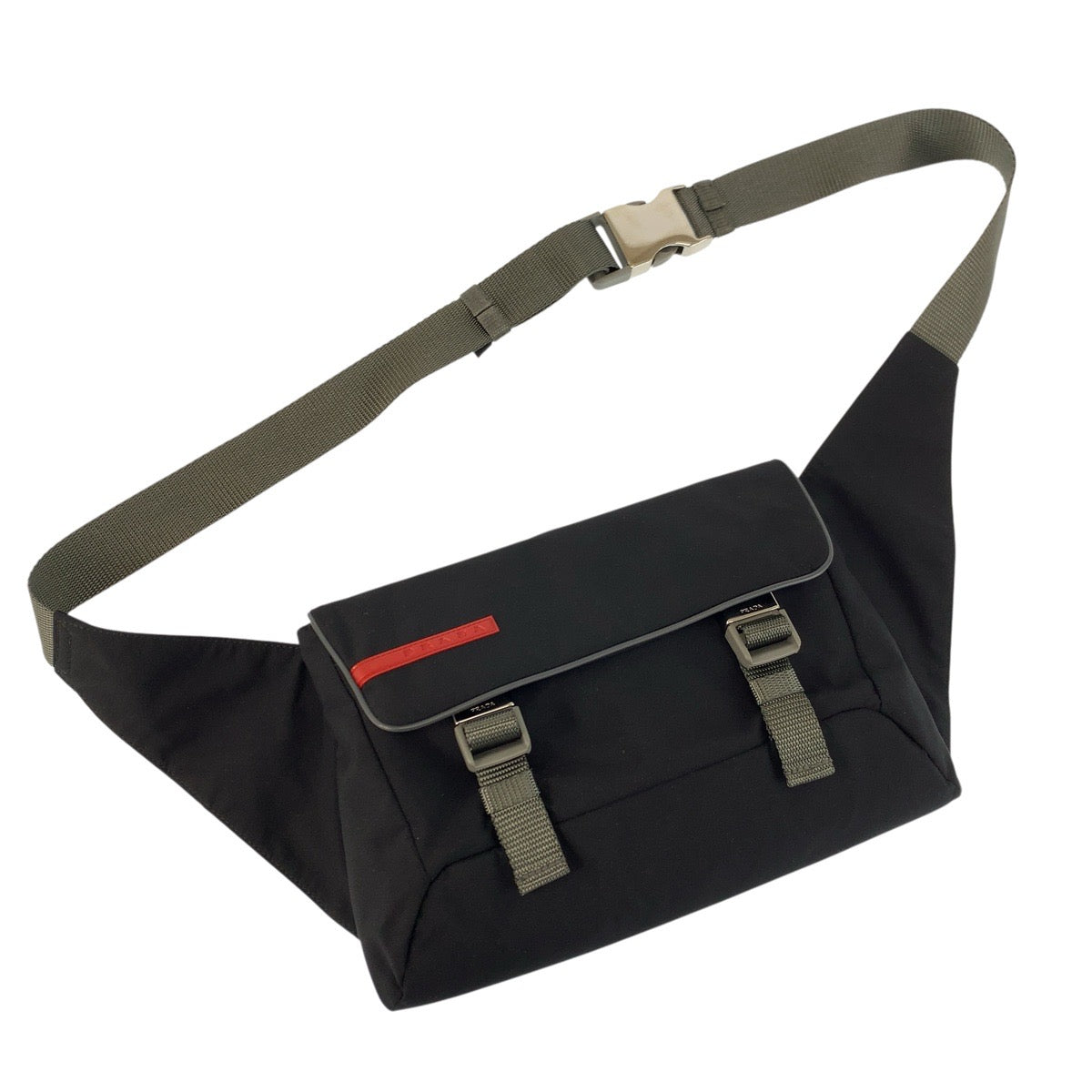 24786
PRADA プラダ プラダスポーツ ブラック グレー シルバー金具 ナイロン ボディバッグ ウエストポーチ バムバッグ レディース A36
